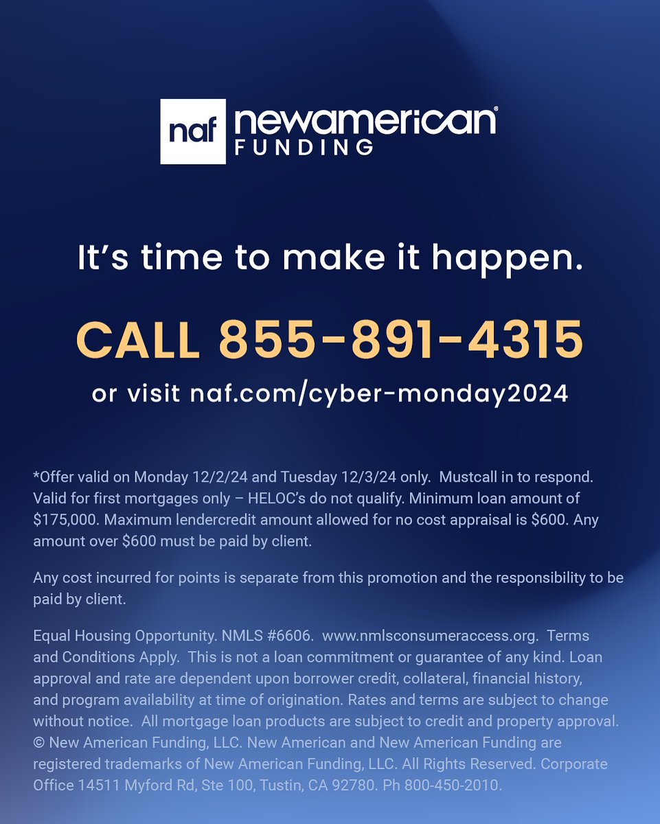 NewAmericanTeam's tweet image. We don’t “do” fees around here. For two days, anyway.  
Cyber Monday sale starts now! Call get started here! 👉 bit.ly/3OxJuWP
