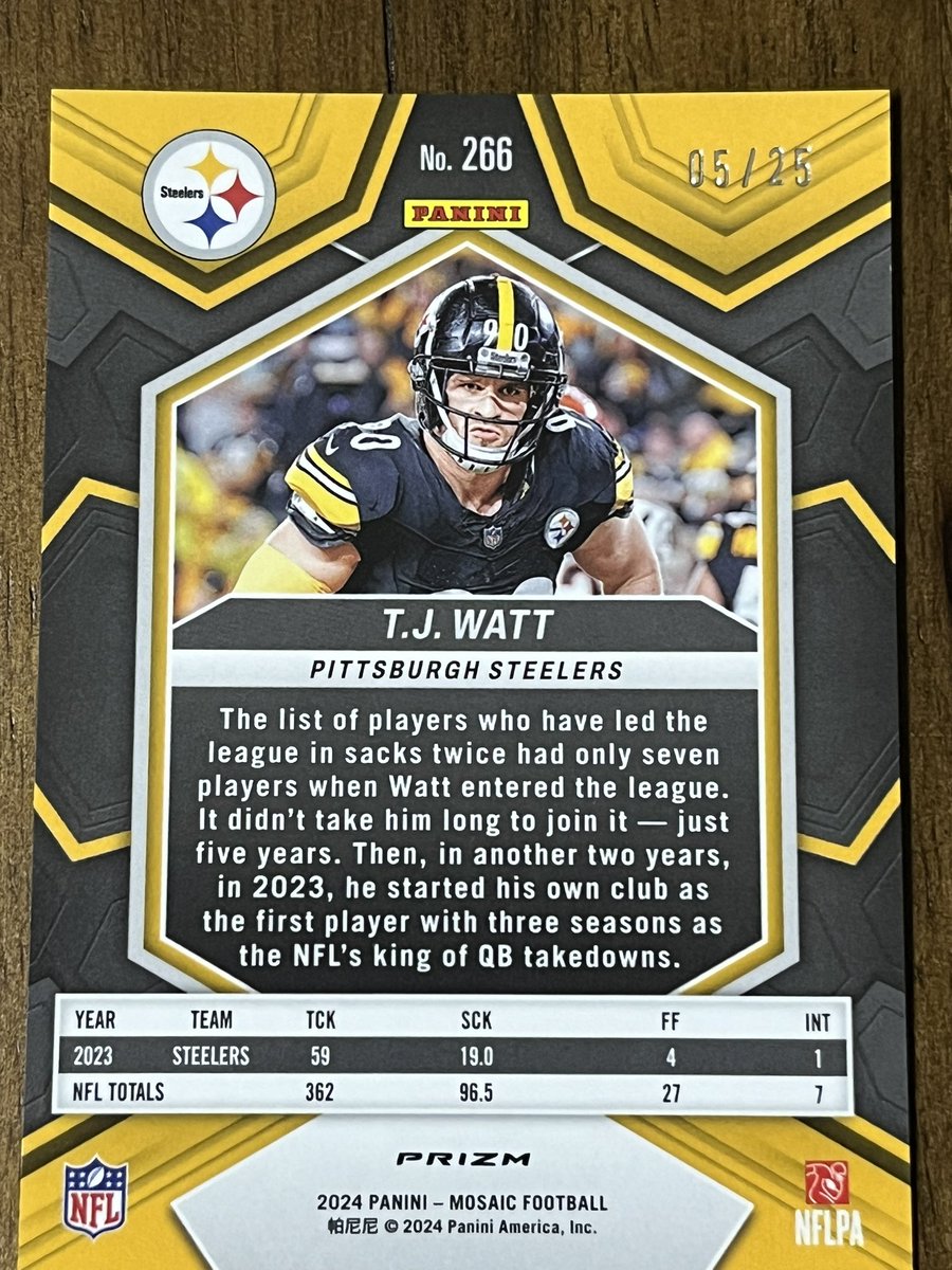 murfdiezel's tweet photo. @Jerrythekid21 I have the perfect card for you. What’s better than TJ Watt and America? Numbered 5/25. It’s all yours for $100. https://t.co/xsAgKhfeCJ