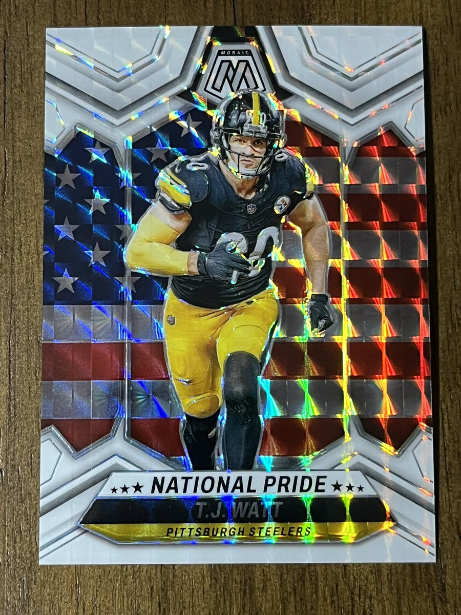 murfdiezel's tweet photo. @Jerrythekid21 I have the perfect card for you. What’s better than TJ Watt and America? Numbered 5/25. It’s all yours for $100. https://t.co/xsAgKhfeCJ