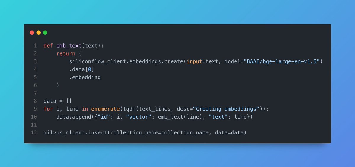 milvusio's tweet photo. 🚀 Excited to announce a tutorial on building a RAG pipeline with Milvus and @SiliconFlowAI 🌐

🔍 SiliconFlow's scalable AI infrastructure integrates with Milvus' vector database to enhance your data processing capabilities.
🧠 Learn how to deploy LLMs and embedding models effortlessly with SiliconCloud's MaaS platform.

📚 Use our step-by-step guide and start building your RAG pipeline today! 👉 https://t.co/5KlPtfwjAZ

#Milvus #SiliconFlow #AI #RAG