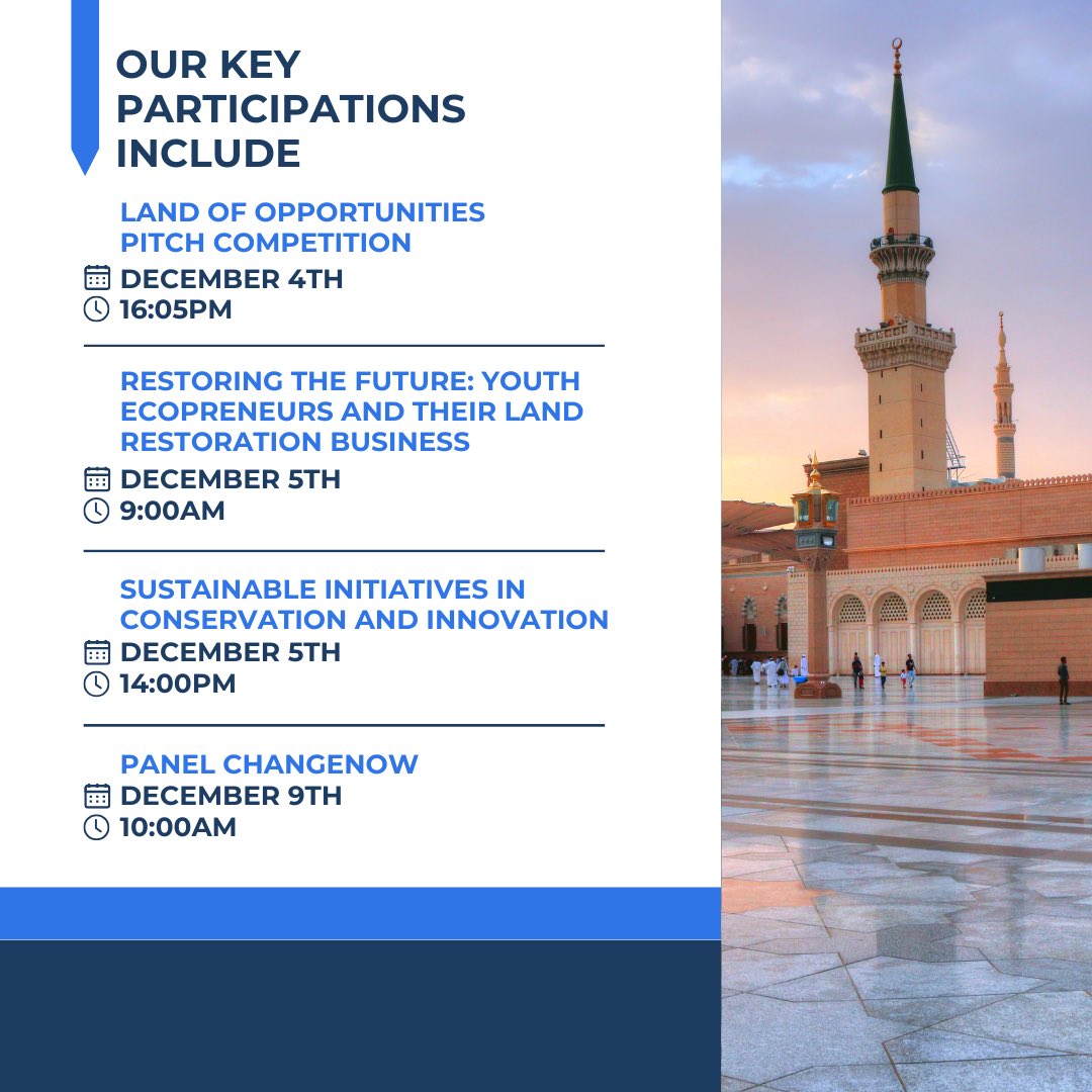 sos_carbon's tweet photo. Find us in Saudi Arabia! 🇸🇦

COP 16 | Our Land… Our Future
📅 Dec 1-9, 2024

Join Andrés Bisonó León, CEO of @SOS_Biotech / #SOSCarbon, as we showcase marine-based solutions through #BlueTech and tackle sargassum &amp; marine debris. 🌊 

Check out our agenda! 👇 https://t.co/1Az5focpTt