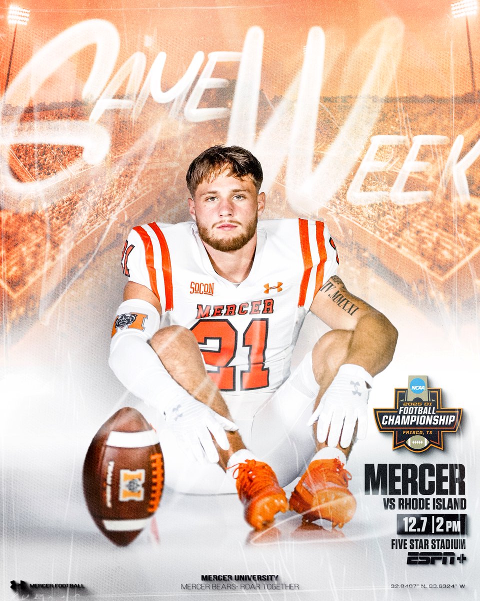 MercerFootball's tweet image. All In for the Playoffs. Game Week Starts Now.

🆚 Rhode Island
🗓️ Dec. 7th
⏰ 2pm
📍 Five Star Stadium
📺 ESPN+
🎟️  bit.ly/3Ba1zqF