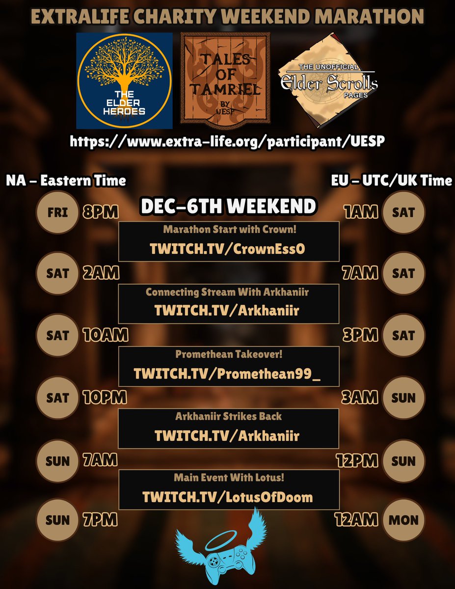 It’s that time of year everyone for our #ExtraLife charity marathon weekend with giveaways being provided all weekend long thanks to <a href="/UESP_net/">UESP</a> !! Check out the donation link here and help children in need (all proceeds go to charity!) extra-life.org/participant/UE…