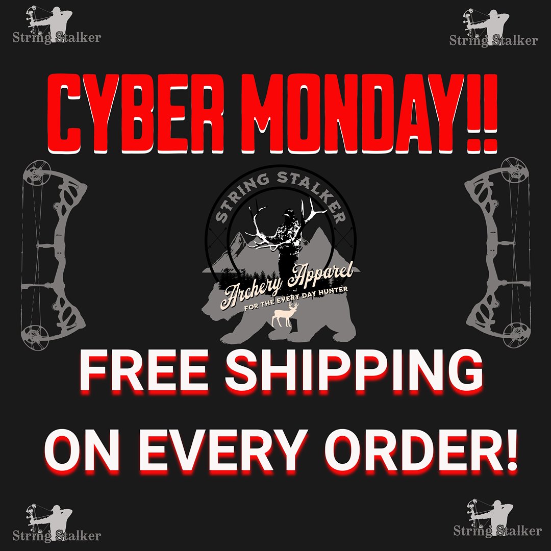 stringstalker's tweet image. Cyber Monday is here! We are offering free shipping on every order. No code needed, just checkout at stringstalker.com 

#cybermonday #cybermondaysale #stringstalker #addicted #obsessed #archery #bowsandarrows #bowhunting #archerygifts #christmasgifts