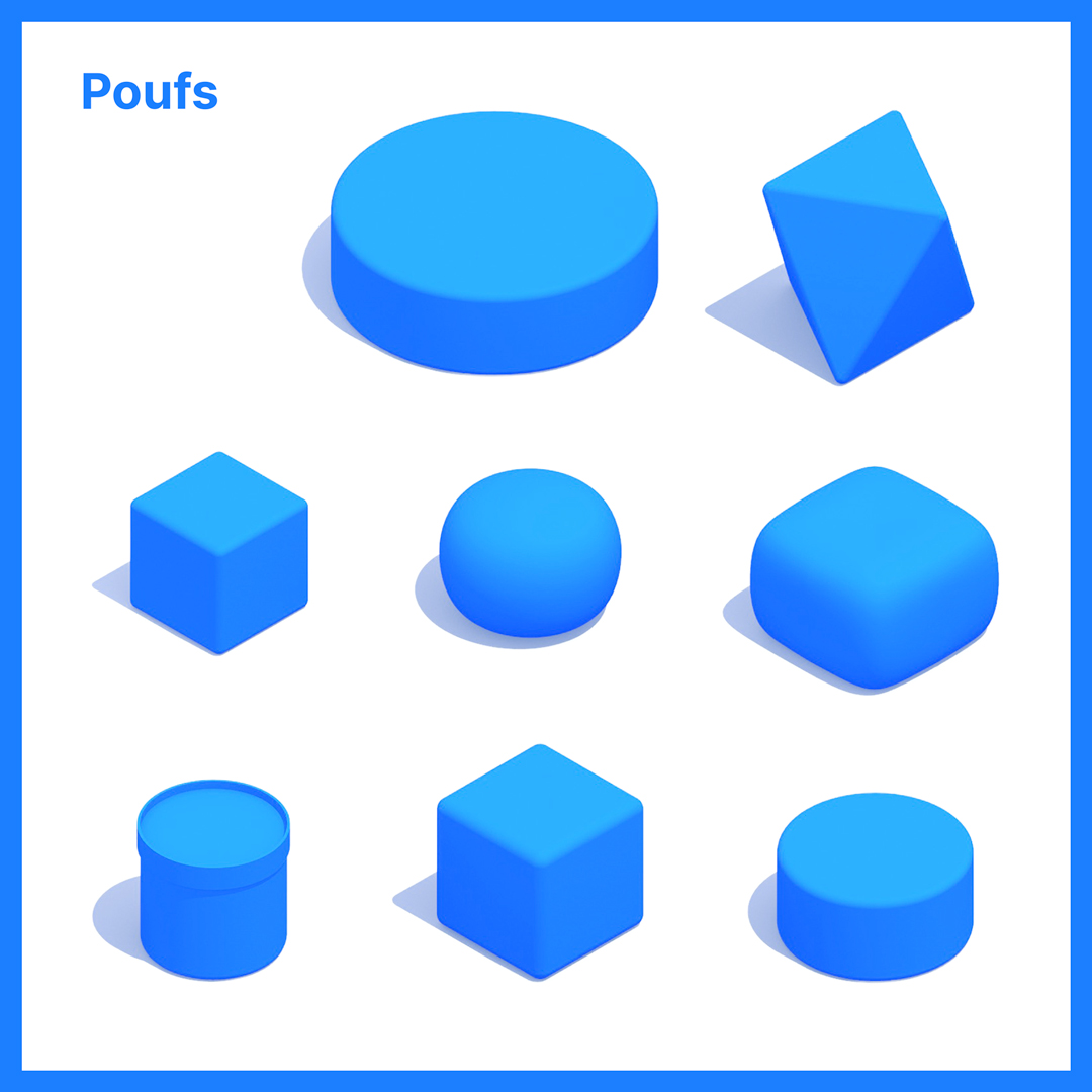 dimensionscom's tweet image. Poufs: Collections of geometric pouf designs ideal as seating, footrests, or decorative lounge and living room accents. 3D and 2D downloads online  #poufs #furniture #architecture #interiordesign #interiors #dimensions #drawings #illustrations #design #CAD #arts #art #designCAD
