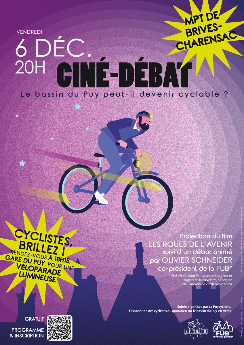 [Puy-en-Velay] La Puycyclette organise un Ciné/débat ce ven. 6 déc. 2024

🚲 Comment faire de la <a href="/villedupuy/">Ville du PuyenVelay</a> en Velay et son agglomération une ville cyclable ?
Sous la houlette d' <a href="/oschneider_fub/">Olivier SCHNEIDER</a>, coprésident de la <a href="/FUB_fr/">FUB</a>

🚲Inscriptions:
docs.google.com/forms/d/e/1FAI…