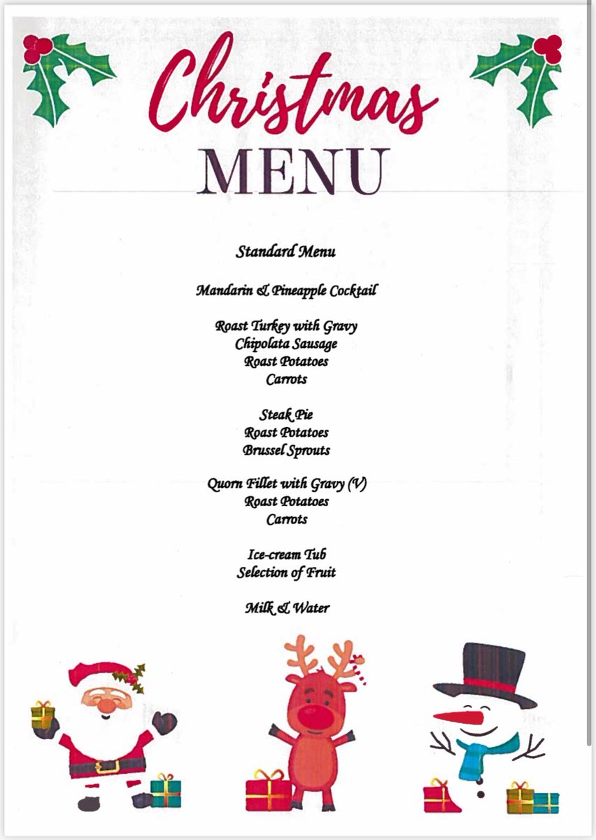 MccloreyMr's tweet photo. Our Christmas Lunch is on Friday 13th December; please see menu. Parents/ carers will be unable to select Christmas Lunch options via Parent Pay. Instead, pupils will select their Christmas lunch choices in school. 🎄🎅🏼 @ThorntreeHT @thorntreeheidie https://t.co/9mis0Osdhu
