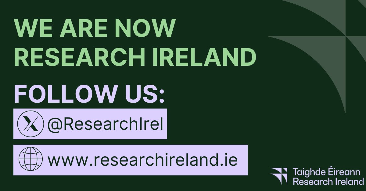 IrishResearch's tweet image. We are now Taighde Éireann - Research Ireland
Please follow us at @Researchirel and visit our new website researchireland.ie to stay up to date on funding opportunities and news
#ResearchIreland #IrishResearch