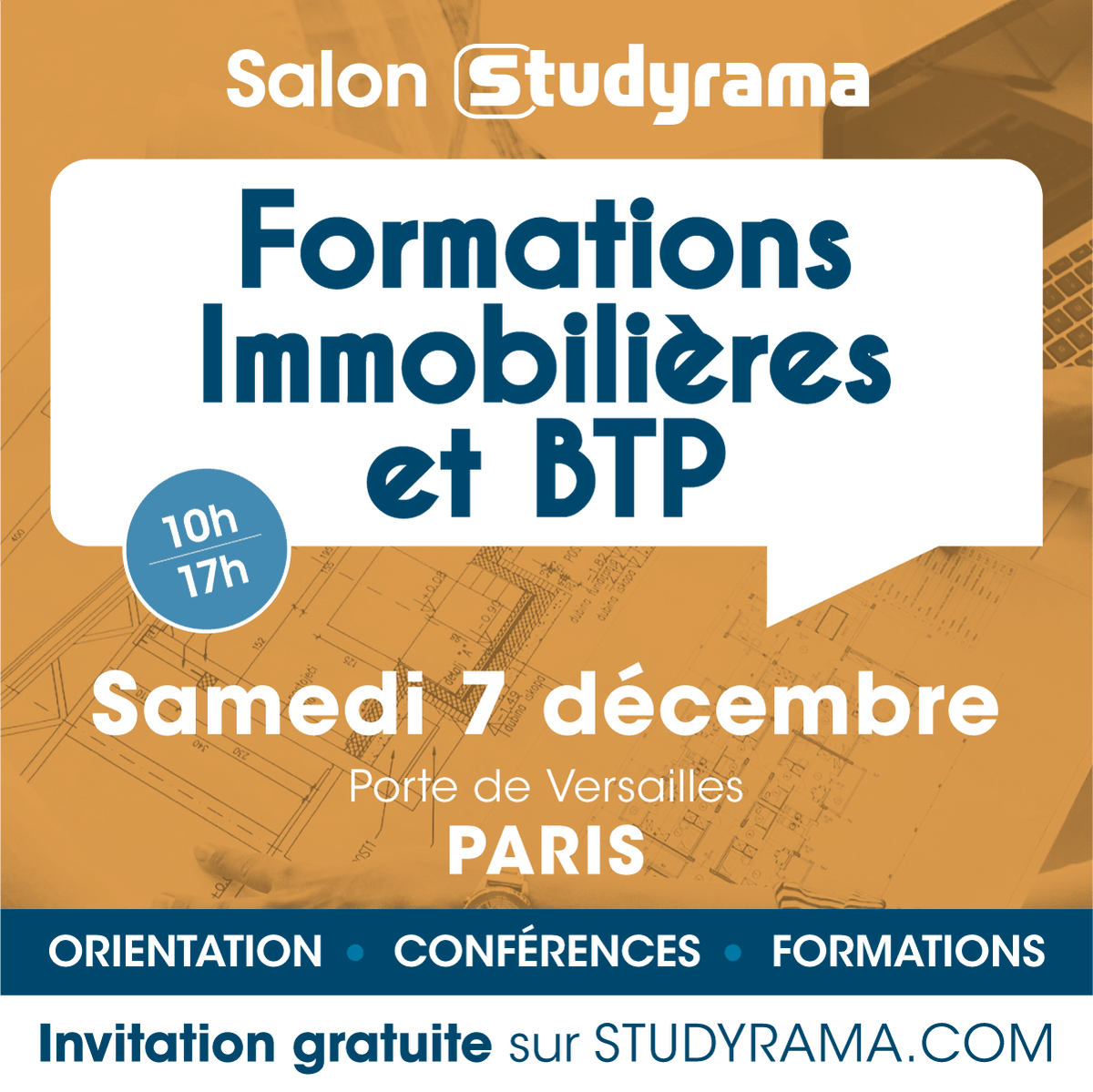 #IMSI - 𝑺𝒂𝒍𝒐𝒏 📢 Vous souhaitez découvrir le domaine de l’immobilier et en savoir + sur nos programmes ? L'IMSI Paris vous donne rendez-vous sur le #Salon des #Formations Immobilières et BTP, qui se tiendra ce samedi 7 décembre à Porte de Versailles. #Studyrama #immobilier