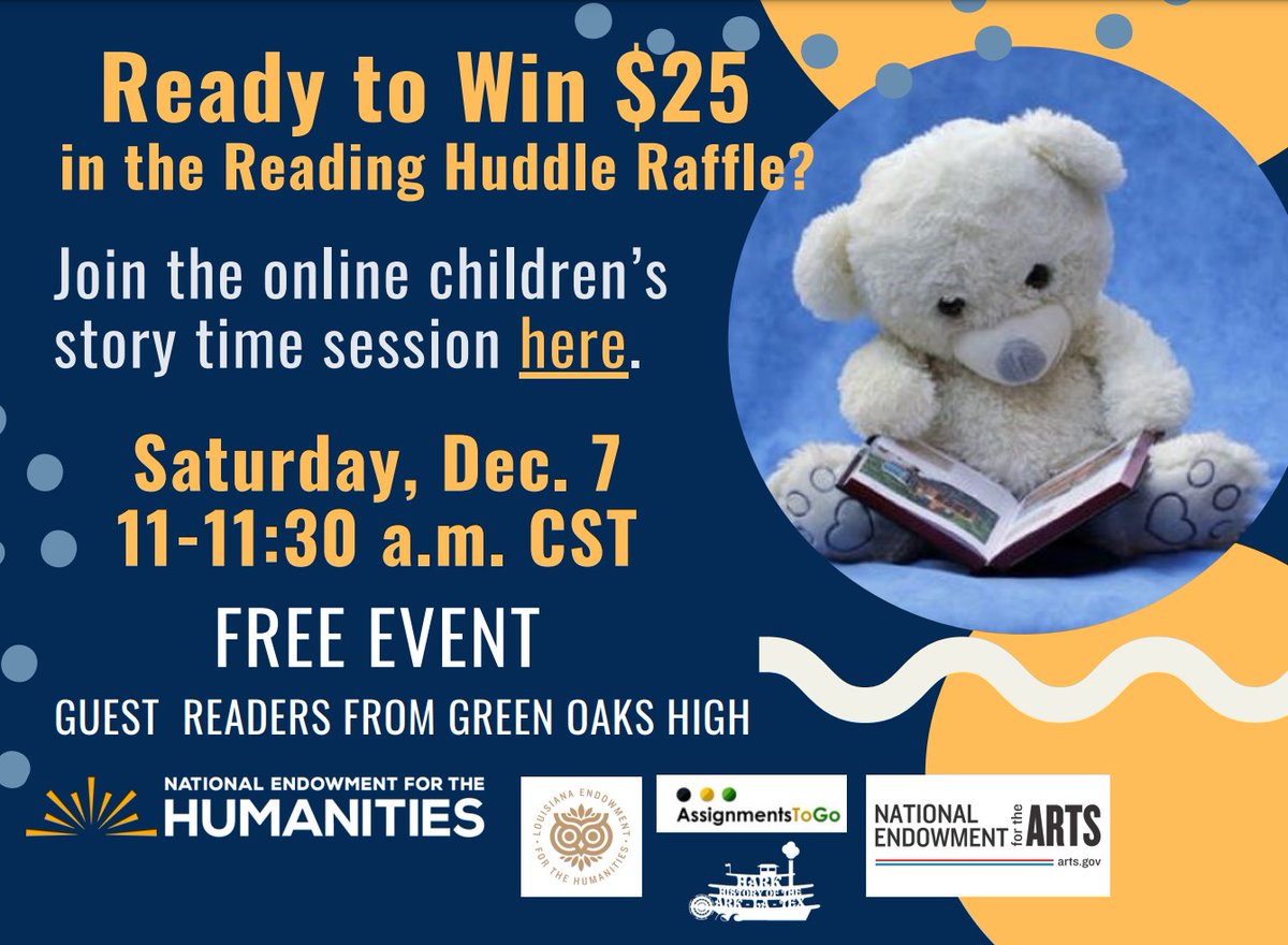 A2GLearning's tweet photo. Join @ReadingHuddle story time session Dec. 7 at 11-11:30am to earn a Raffle Ticket. https://t.co/8k5gNmwv1X

Earn a Second Ticket when you RSVP HERE by Dec. 5.
https://t.co/NZnge5dgYk
Participation is FREE. *Participants must be online by 11:10am when ticket drawn. https://t.co/MMwp8XBIDJ