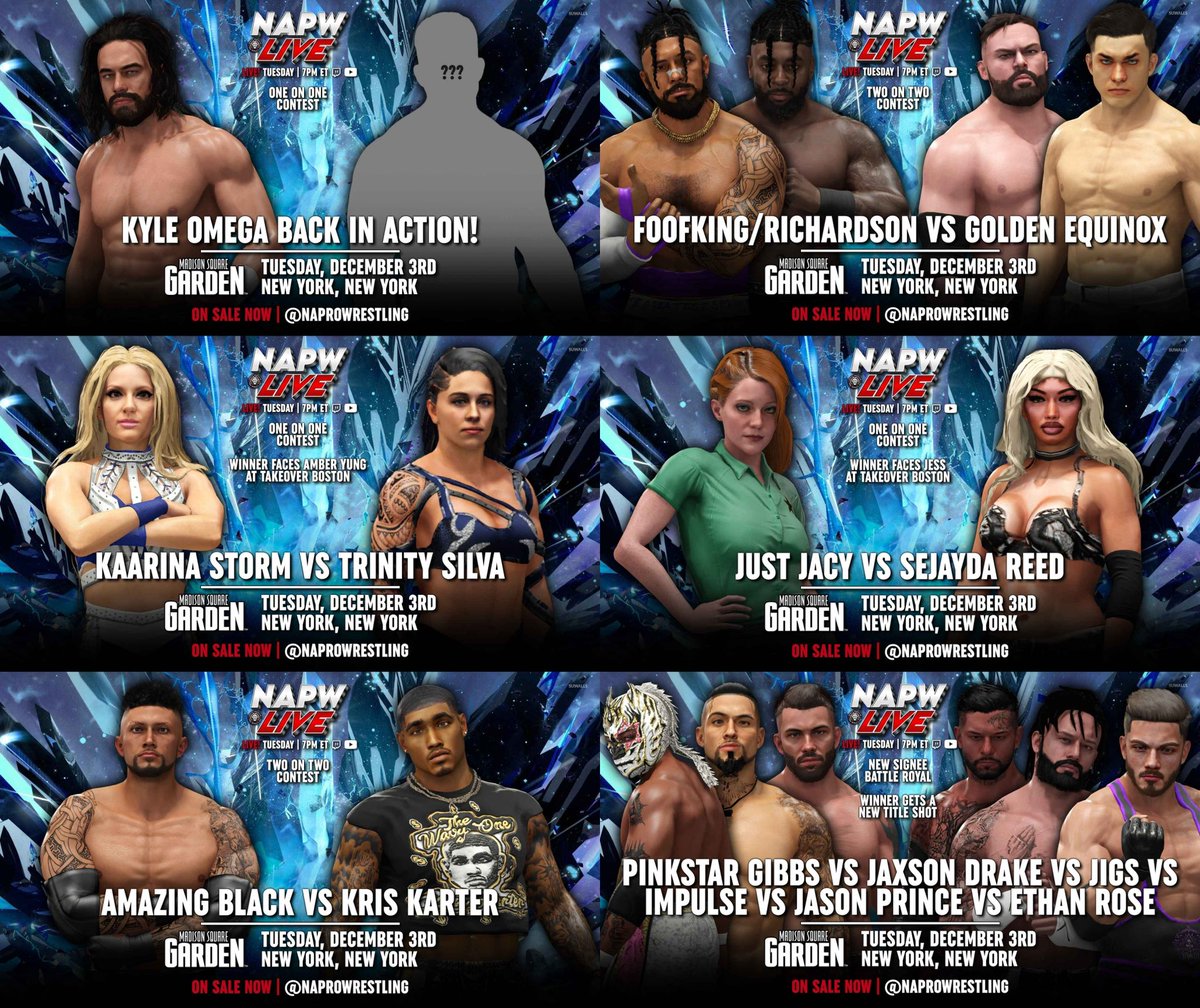 NAPW LIVE RETURNS TOMORROW! Catch all the action of your favourite NAPW stars as we continue this season in our new home in Madison Square Garden! 

The action begins tomorrow at 7pm/ET LIVE on Twitch/YouTube!