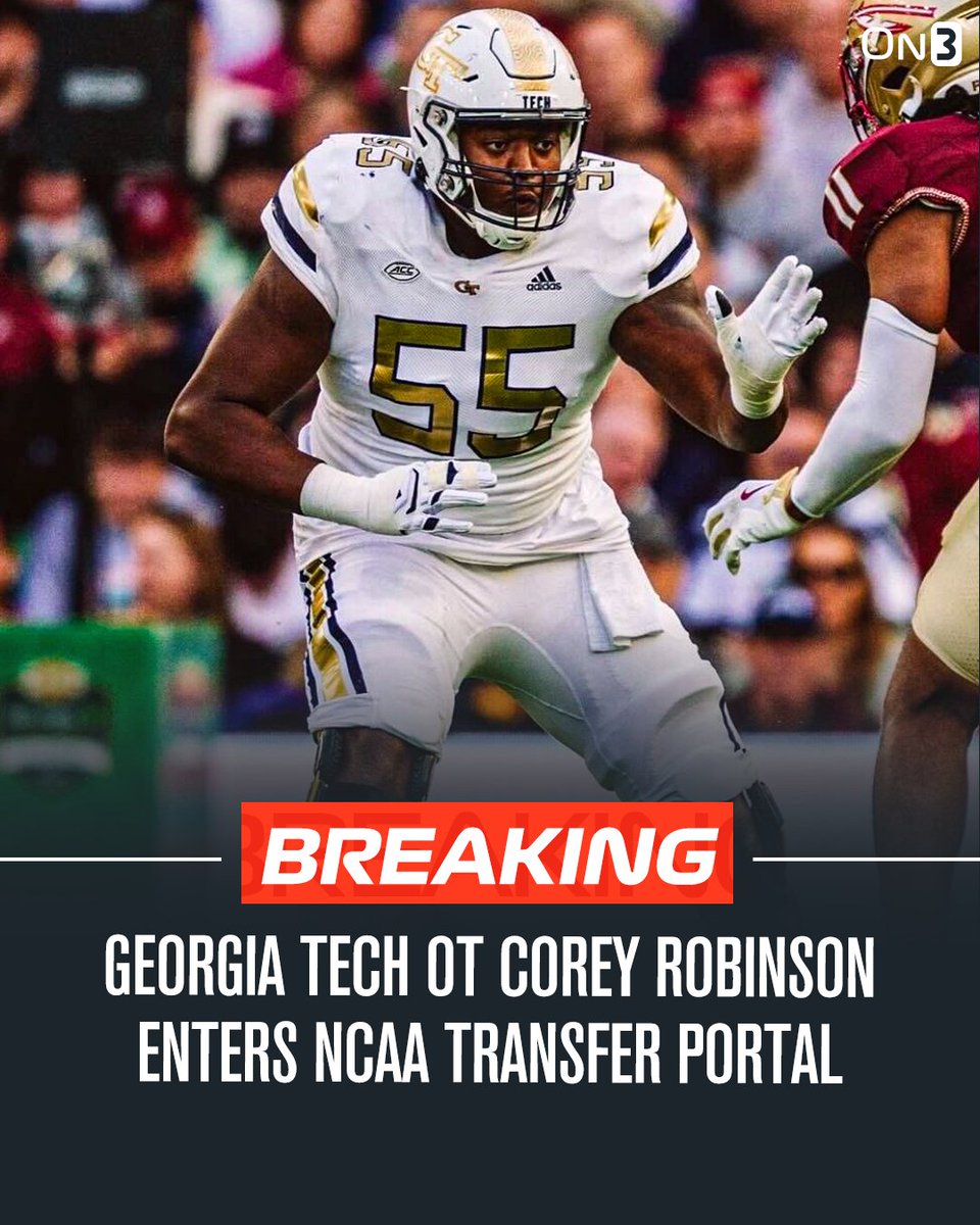 NEWS: Georgia Tech OT Corey Robinson has entered the NCAA Transfer Portal, per <a href="/PeteNakos_/">Pete Nakos</a> 

on3.com/db/corey-robin…