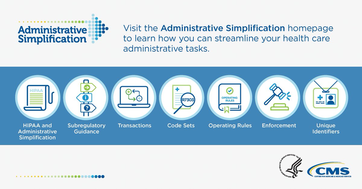 CMSGov's tweet photo. Simplifying healthcare, one transaction at a time. Administrative Simplification ensures uniformity in electronic transactions like claims and payments. Learn more about how it works and why it matters: https://t.co/2MQZQRLd8y #AdminSimp https://t.co/XEEqciMZok