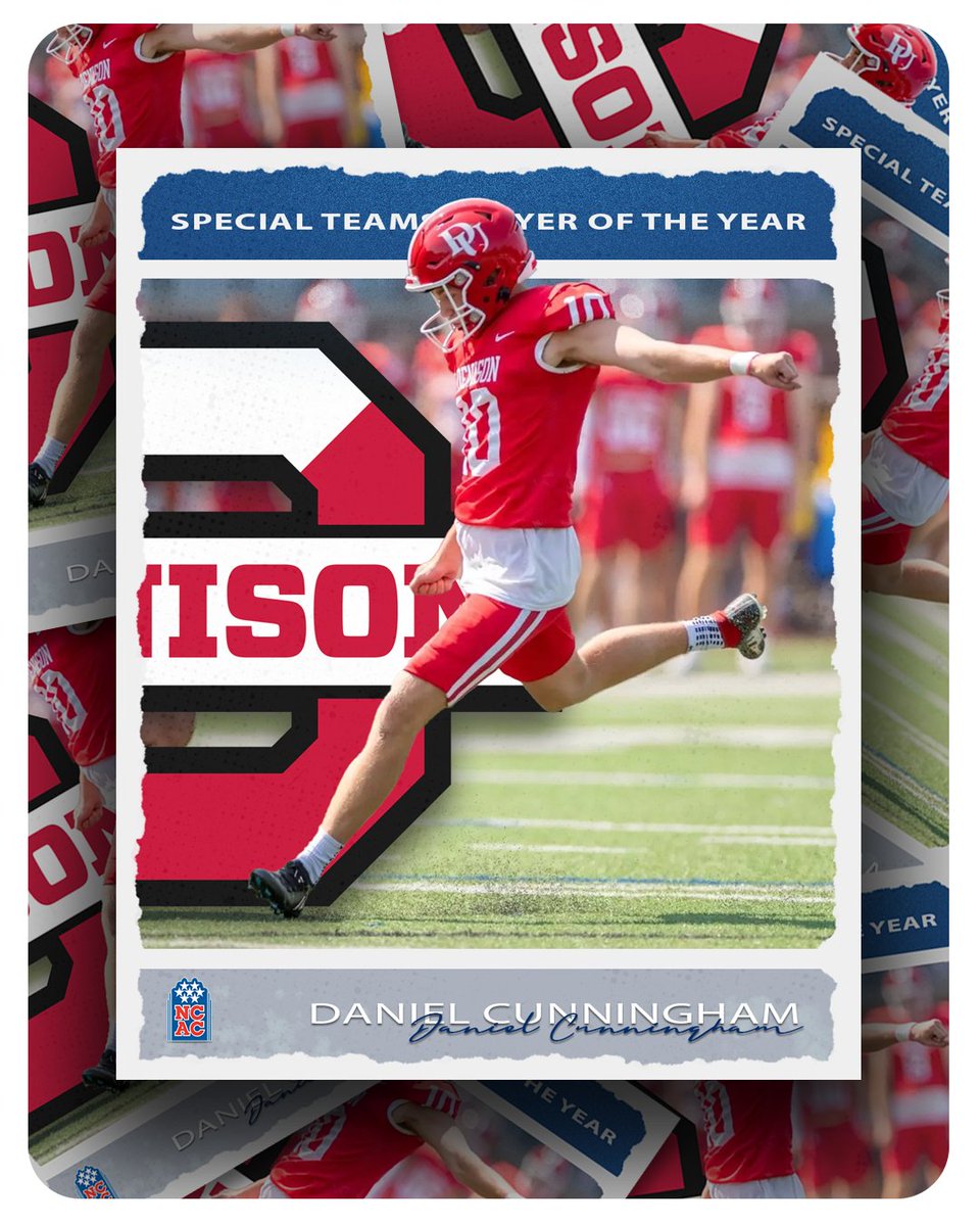 NCAC (@ncac) on Twitter photo Congratulations to Daniel Cunningham of <a href="/DenisonSports/">denisonsports</a> for being named the 2024 NCAC Special Teams Player of the Year.
#NCACPride | #ncacfb
๐ฐ | tinyurl.com/4deb79v2 Congratulations to Daniel Cunningham of <a href="/DenisonSports/">denisonsports</a> for being named the 2024 NCAC Special Teams Player of the Year.
#NCACPride | #ncacfb
๐ฐ | tinyurl.com/4deb79v2