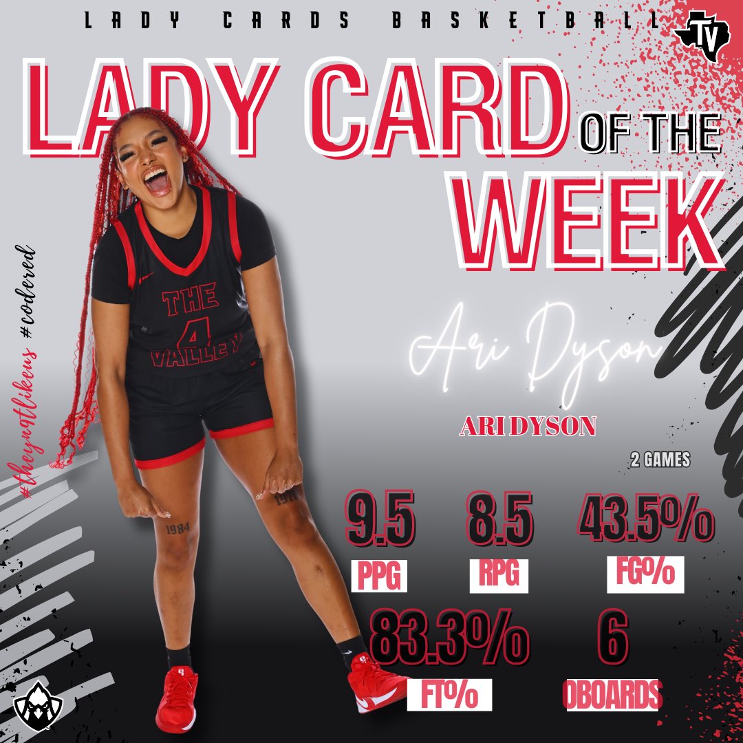Congratulations to the Lady Card of the Week, Ari Dyson ❤️🤍 #TheyN9tLikeUs #CODERED 🏀
