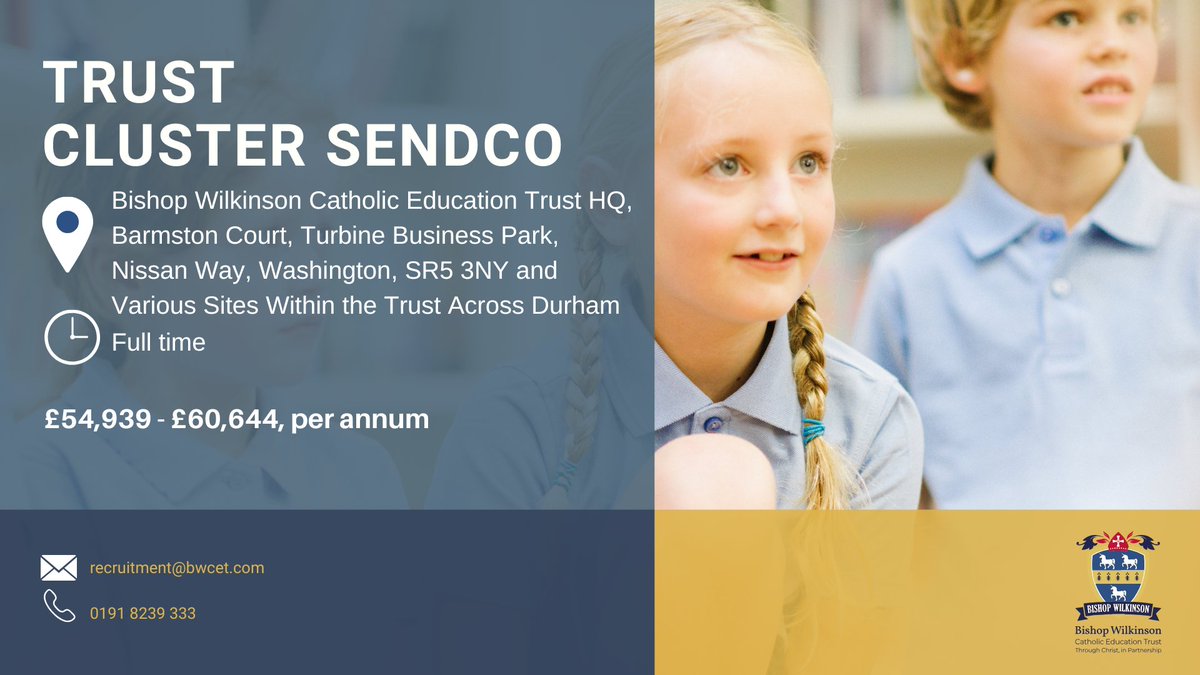 We are seeking to appoint a well-qualified and highly skilled educator as a Trust Cluster SENDCo who will bring enthusiasm, drive and expertise to develop the SEND provision. 

Apply now - northeastjobs.org.uk/job/Trust_Clus…
#Education #SEND #Lookingforwork