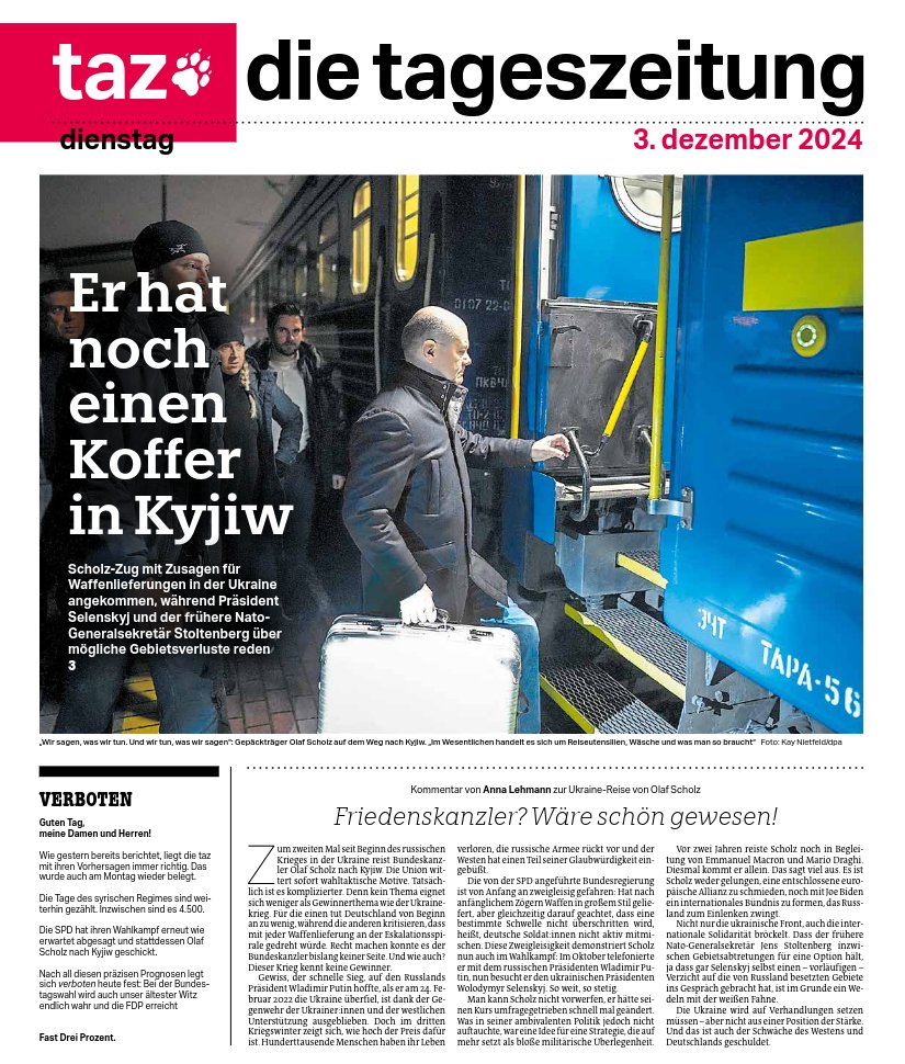 #tazeins mit Gepäckträger Olaf Scholz <a href="/tazgezwitscher/">taz</a>