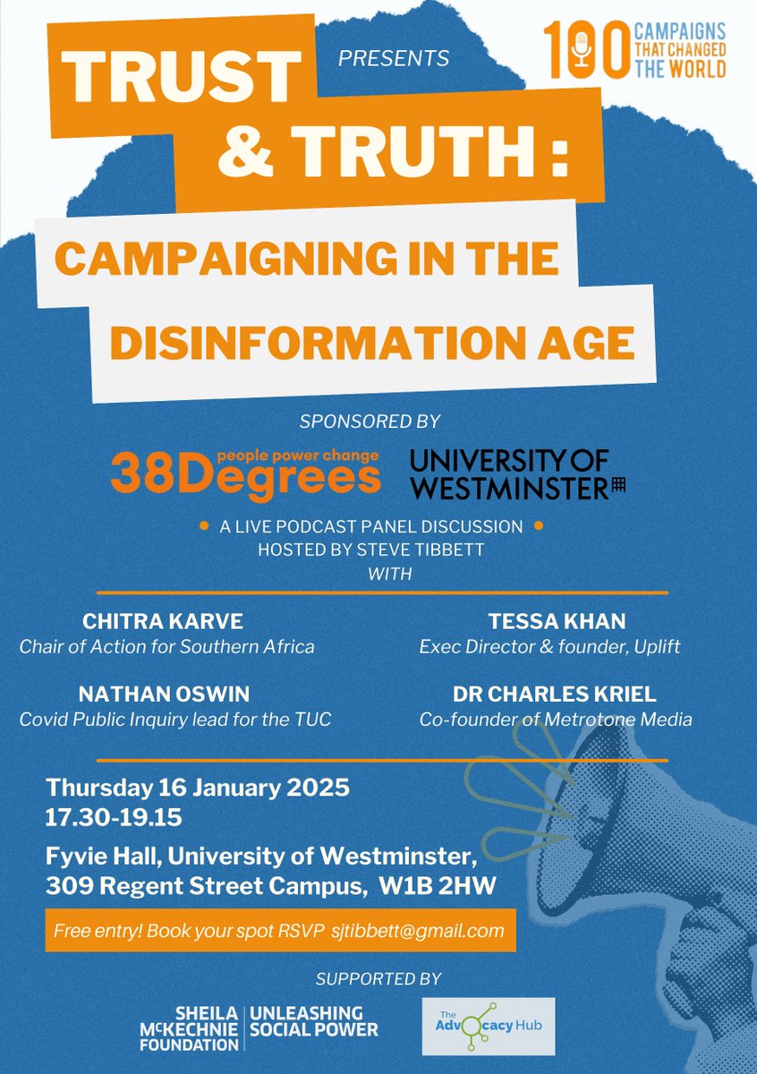 100Campaigns's tweet image. Thanks to @38degrees and @UniWestminster for sponsoring this event. DM me if you want to come. You'll also be able to sign up on @eventbrite soon. Limited places.
@charleskriel @SMKcampaigners @advocacyhub @ACTSA_UK @nathan_oswin @tessakhan