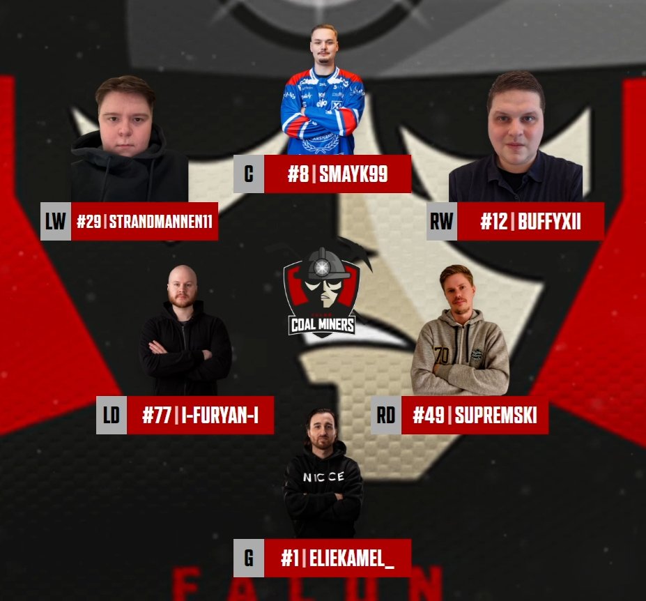 ⛏️ STARTING SIX ⛏️

Back in action tonight in #ECL25Winter Elite as we take on all-time great DACH franchise <a href="/BlackJacksEASHL/">The Black Jacks</a>. Tune in to Twitch.tv/CoalMinersTV at 21.00 CET to catch our one and only visit to the Central server this season ✈️

Wearing the Red, White 'n Coal