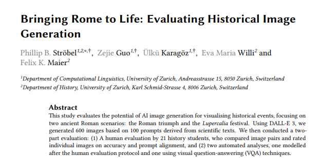 Looking forward to presenting our research on historical image generation at the #CHR2024 (<a href="/CompHumResearch/">Computational Humanities Research</a>) conference in Aarhus this week 🤩! 
📜: ceur-ws.org/Vol-3834/paper…
✍️ by: Zejie Guo, Ülkü Karagöz, Eva Maria Willi, <a href="/FKMaier/">Felix K. Maier</a> and myself.