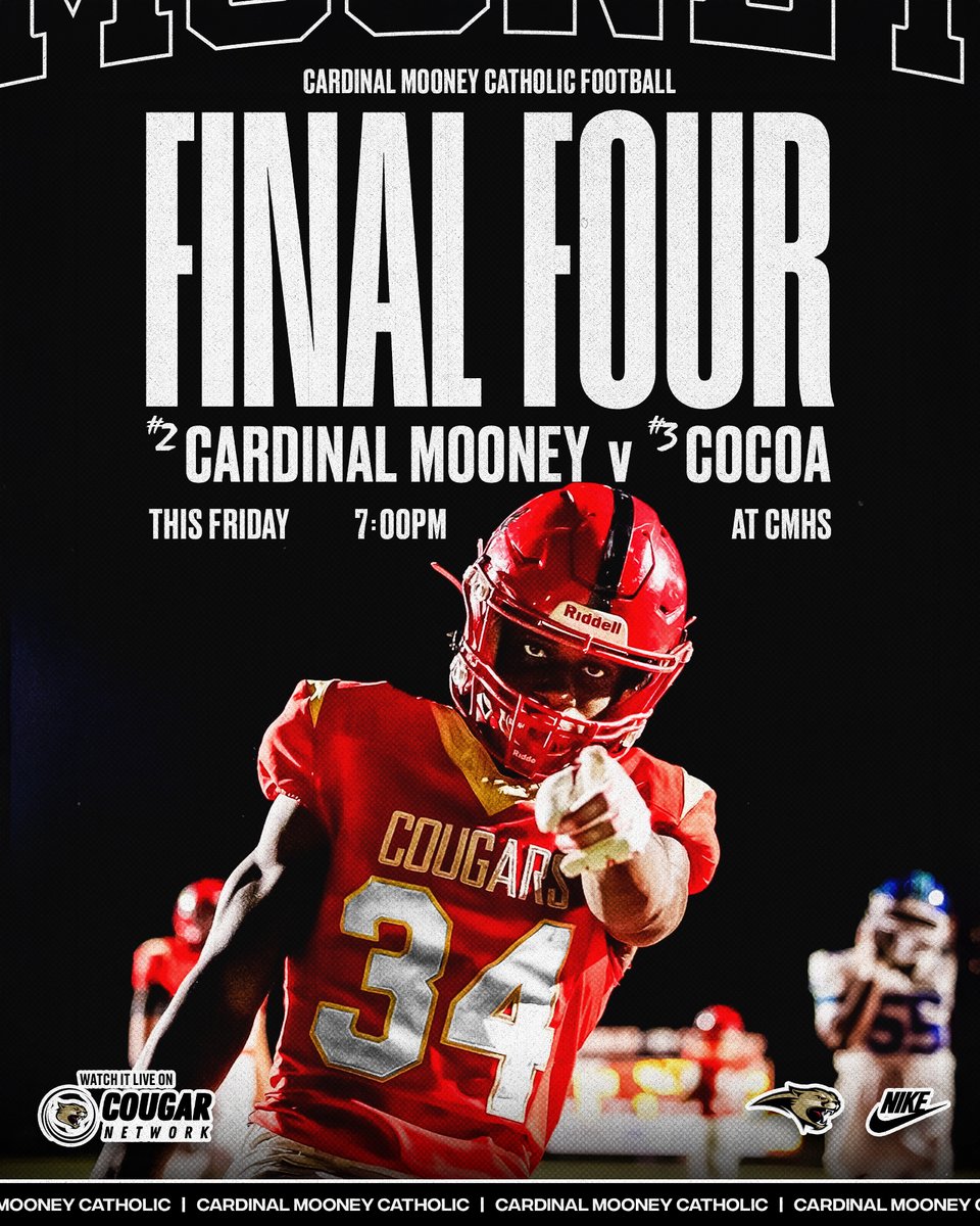 Cardinal Mooney Football (@mooney_fb) on Twitter photo State Semifinal Matchup vs Cocoa this Friday ⏳ Pack the house for our last home game of the season ‼️ 7pm Kickoff ⏰
Catch the exclusive live stream from CMHS Cougar Network 👇
youtube.com/watch?v=kAbBx6… State Semifinal Matchup vs Cocoa this Friday ⏳ Pack the house for our last home game of the season ‼️ 7pm Kickoff ⏰
Catch the exclusive live stream from CMHS Cougar Network 👇
youtube.com/watch?v=kAbBx6…