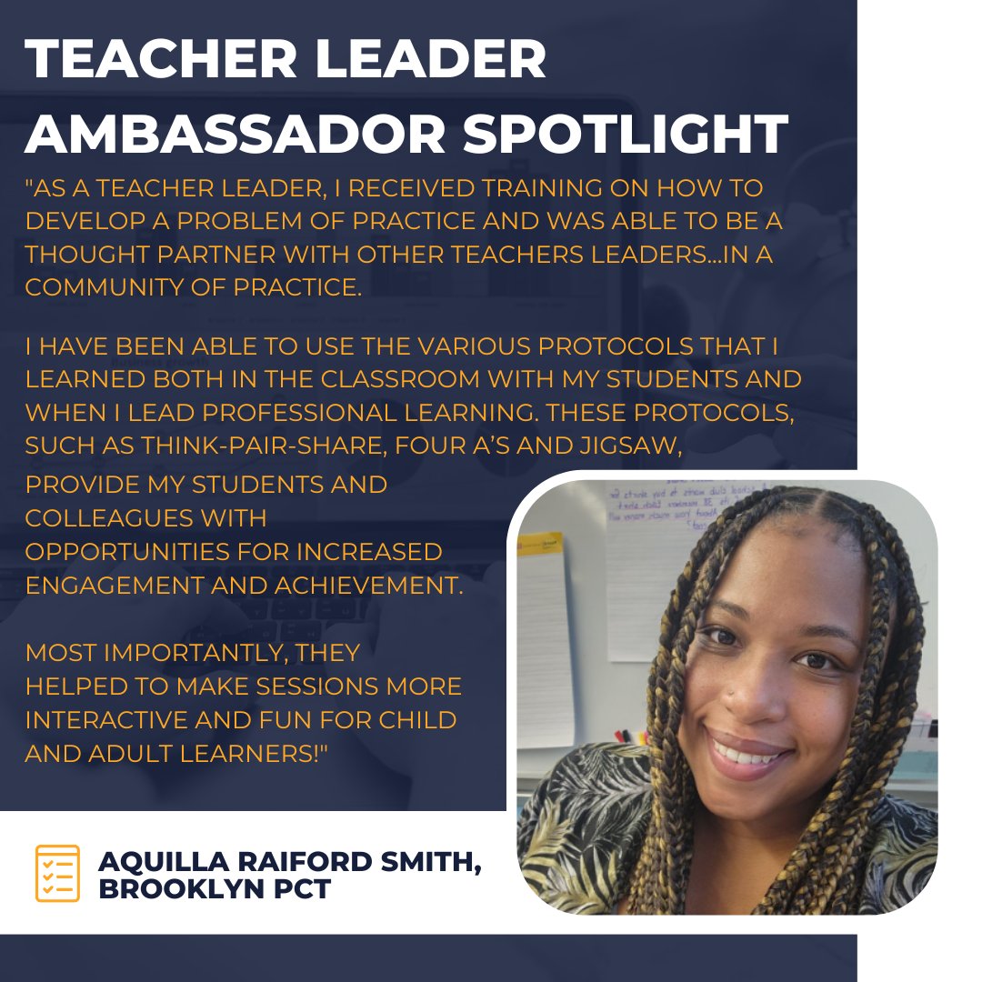 📣 We're coming up on a new year with new possibilities! Have you considered Teacher Leadership? The TCP application is open &amp; teacher leaders, like Aquilla, are ready to chat with NYC teachers about this opportunity. Schedule a meeting today! bit.ly/3EwaUXt