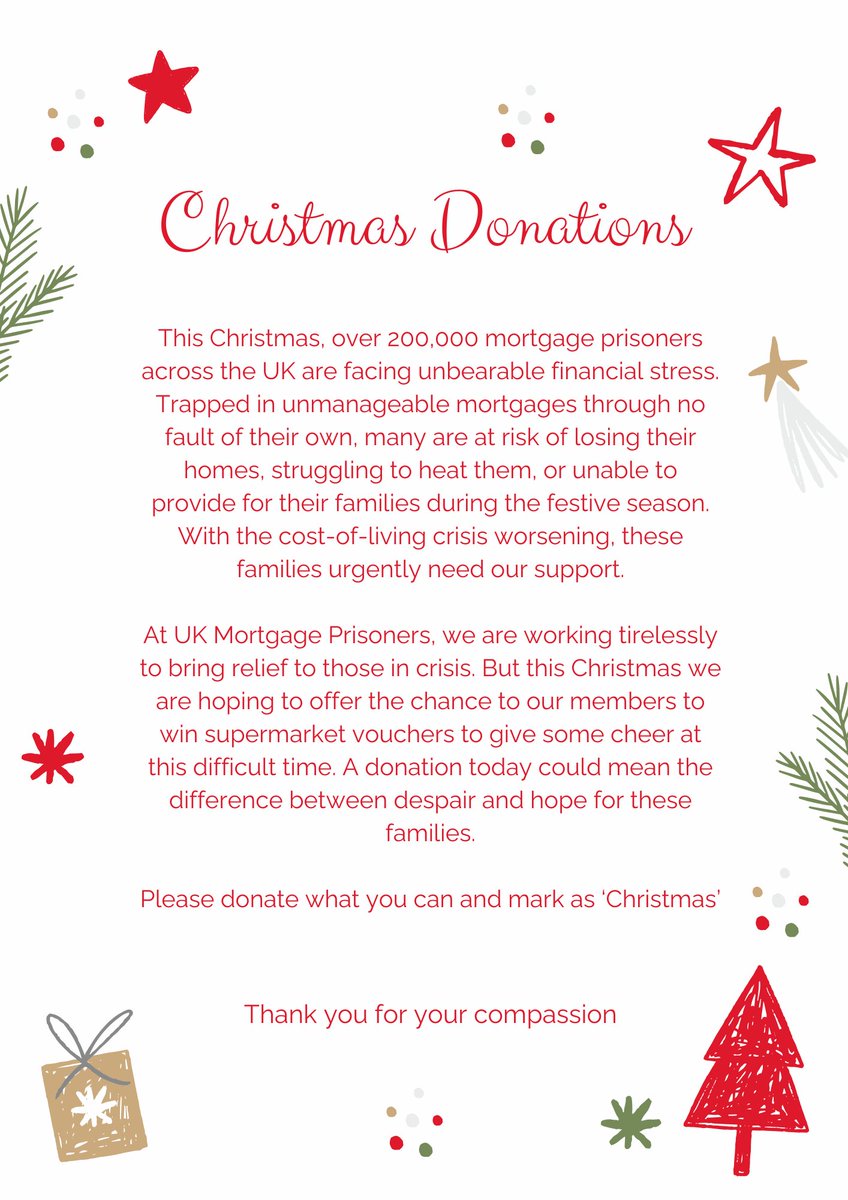 mortgageprison's tweet image. Still time to donate to our Christmas fundraiser
Please contribute to offer some hope to #mortgageprisoners many facing the possibility of their last Christmas in the family home @Computershare @TSB #Whistletree @CooperativeBank #MAS5 @PepperMoneyUK @KensingtonChat @TLT_LLP