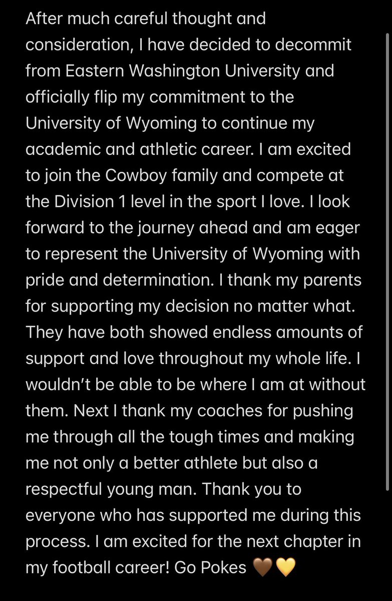 Cade Brook (@cade_brook) on Twitter photo Flipped Commitment —> <a href="/wyo_football/">Wyoming Cowboy Football</a>
110% Committed
<a href="/coachjajczyk/">Justin Jajczyk</a> <a href="/coach_terell/">Coach T</a> <a href="/TrenchCrewLew/">Jimmy Lewis Jr.</a> <a href="/CoachBHen/">Brian Hendricks</a> <a href="/JaySawvel/">Jay Sawvel</a> Flipped Commitment —> <a href="/wyo_football/">Wyoming Cowboy Football</a>
110% Committed
<a href="/coachjajczyk/">Justin Jajczyk</a> <a href="/coach_terell/">Coach T</a> <a href="/TrenchCrewLew/">Jimmy Lewis Jr.</a> <a href="/CoachBHen/">Brian Hendricks</a> <a href="/JaySawvel/">Jay Sawvel</a>