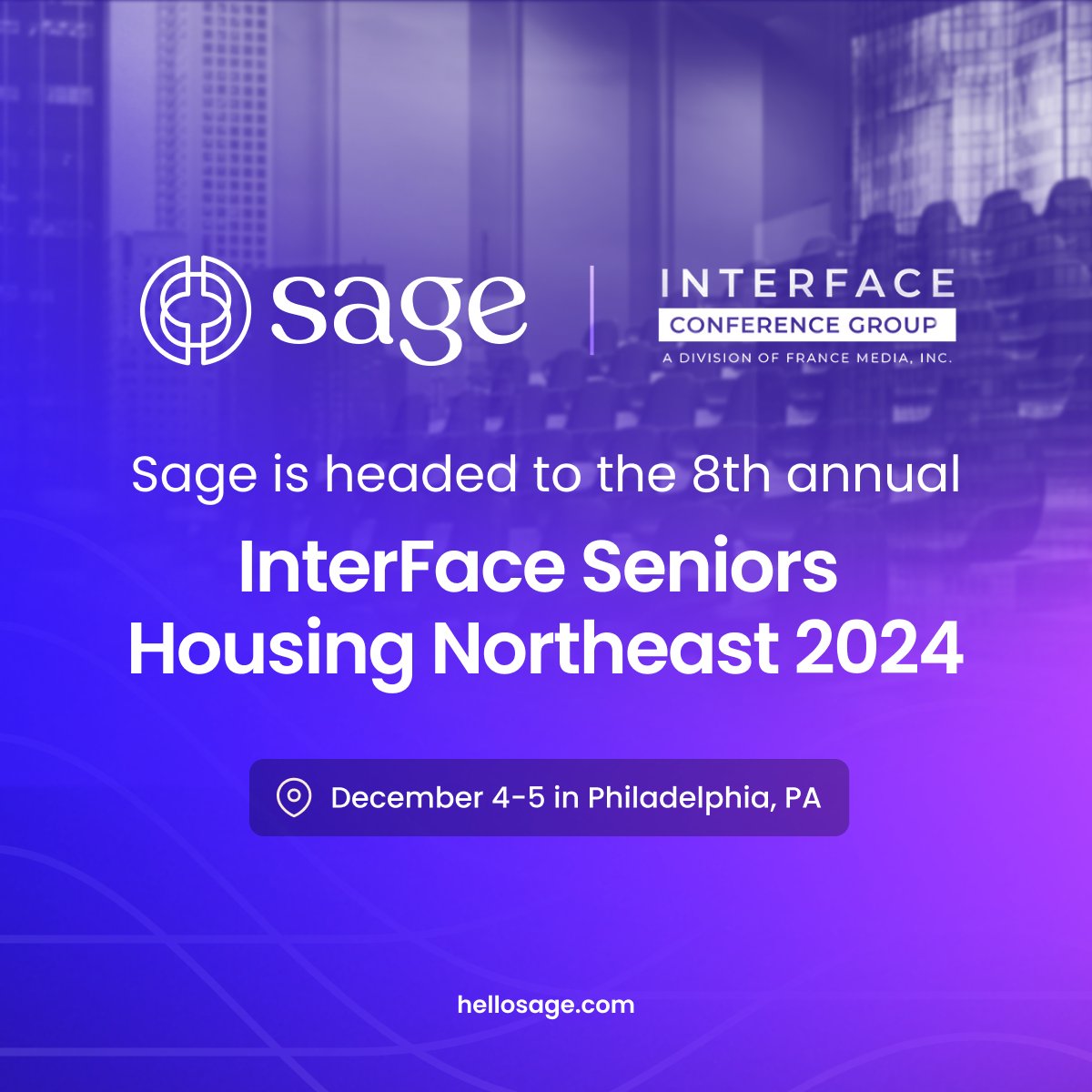 Hello Sage (@hellosagenyc) on Twitter photo Sage will be at InterFace Northeast in Philadelphia, PA from December 4-5! 🔔
If you’re attending the summit, be sure to come by, say hello, and schedule a meeting by emailing 👉 BD@hellosage.com. We can't wait to see you there! Sage will be at InterFace Northeast in Philadelphia, PA from December 4-5! 🔔
If you’re attending the summit, be sure to come by, say hello, and schedule a meeting by emailing 👉 BD@hellosage.com. We can't wait to see you there!