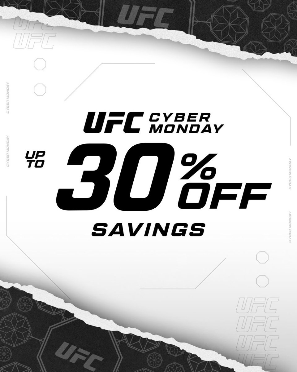 ufcstore's tweet photo. Up to 30% OFF this Cyber Monday β‘
Shop today and save big! π
π UFC Cyber Monday Savings:
https://t.co/NlL7ZjWidL
#UFC #UFCstore https://t.co/DBO6MIqIaR