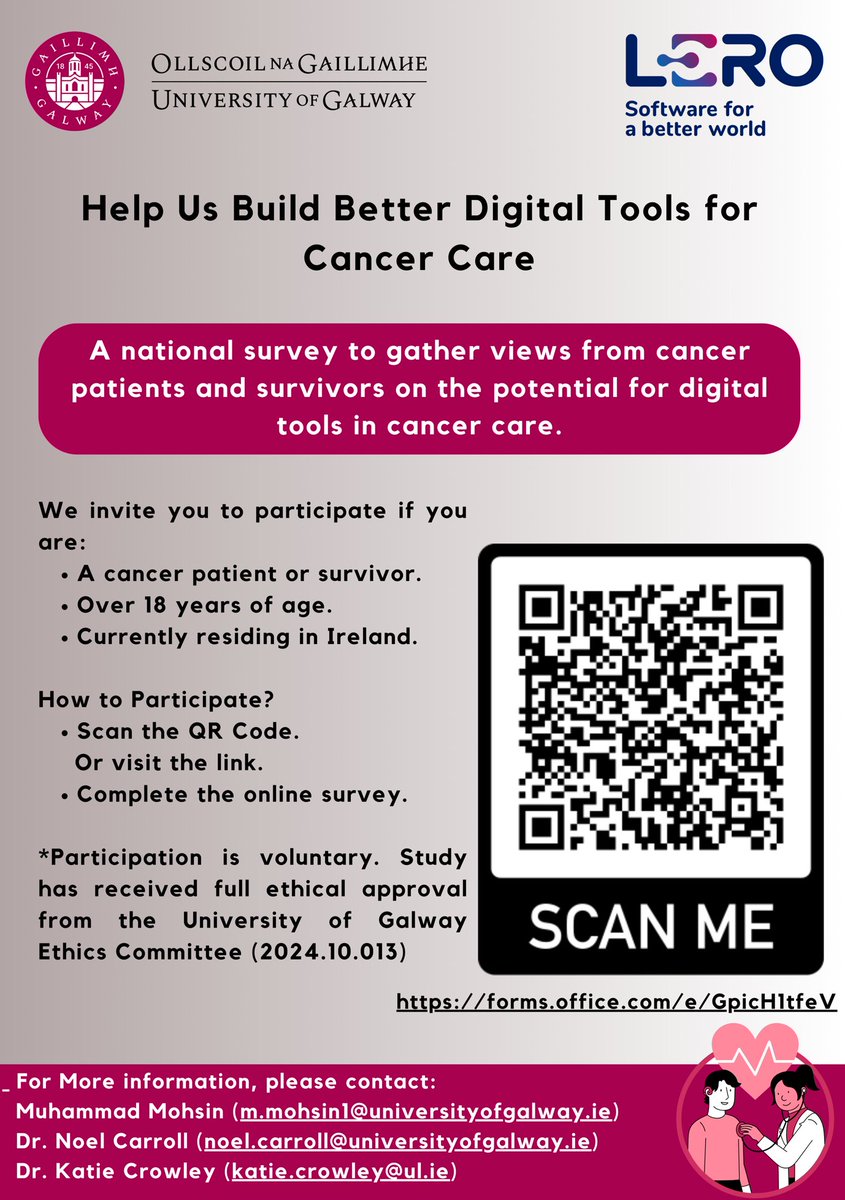 Future of Cancer Care
Who can participate: Cancer patients and survivors in Ireland.
Where: Click here or follow the link: forms.office.com/e/GpicH1tfeV
If you know someone eligible, share the survey with them
Help us spread the word across Ireland

#DiGiTALhealth #Cancercare <a href="/HSELive/">HSE Ireland</a>