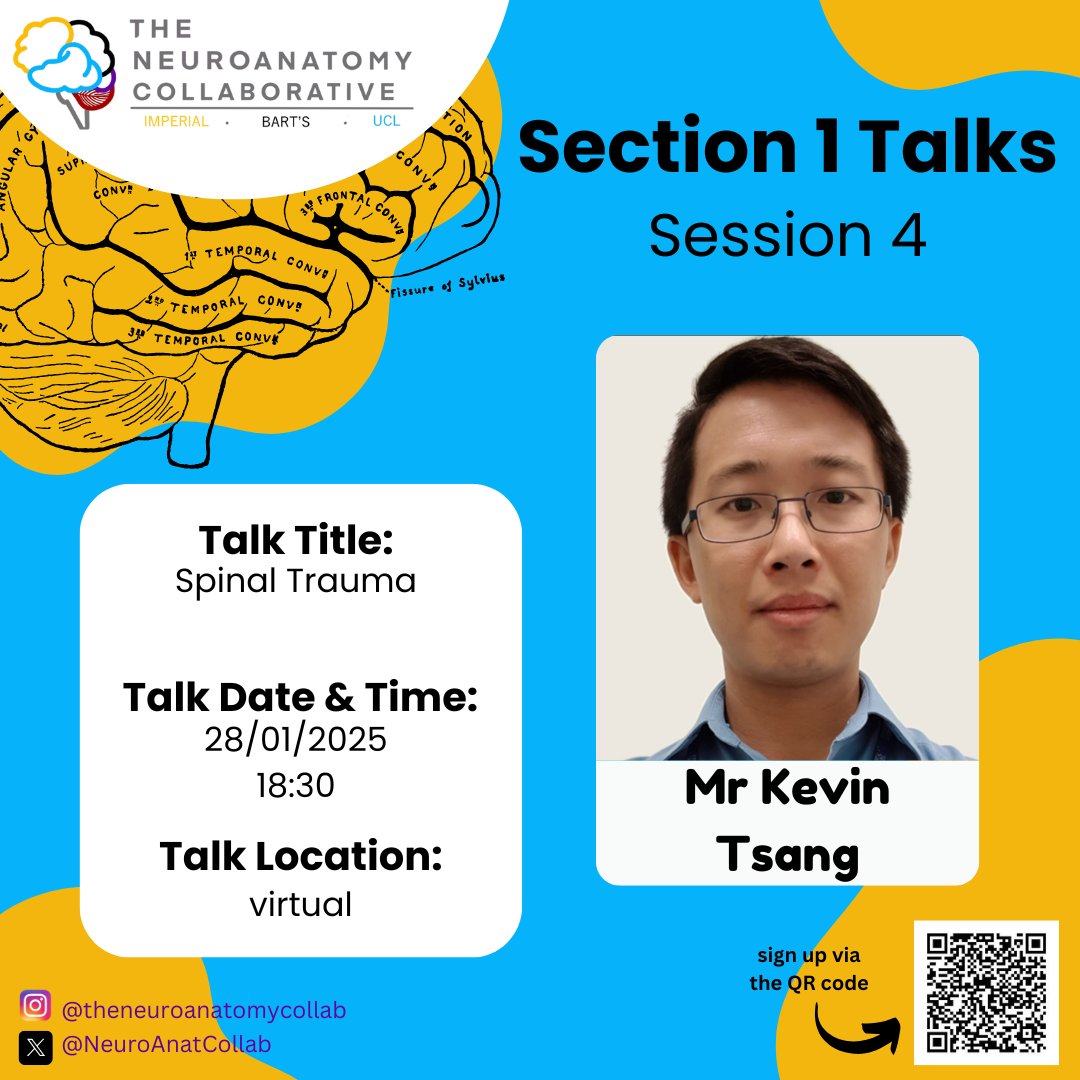 NeuroAnatCollab's tweet image. 🌟 Speaker Reveal 🌟

For Section 1, Session 4, we have Mr Kevin Tsang!

#spinalcord #trauma #neurosurgery #education