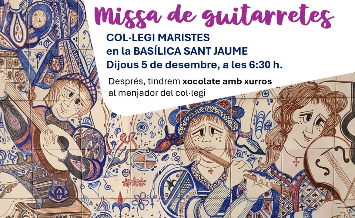 ¿Que no has estado nunca en la Missa de Guiterretes?
Pues nuevamente estás invitado a todas, a las 6:30h. Pero, de manera especial, a la del JUEVES, 5 de DICIEMBRE. Y después, chocolatada con churros en @MaristaAlgemesi.
#SomosEducación
#SomosFamilia
#ViveMaristas
<a href="/MaristasMedit/">MaristasMediterranea</a>