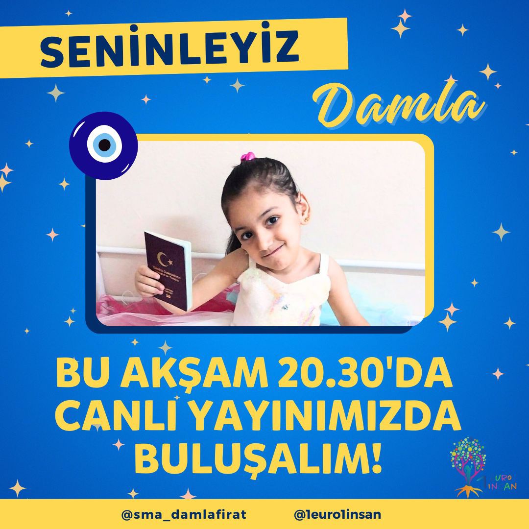 “DAMLA İÇİN, DAMLAYA DAMLAYA OKYANUS OLACAĞIZ” diyen , umudunu hiç kaybetmeyen herkesi 20:30’da 1 Euro  1 İnsan INSTAGRAM CANLI yayınımıza bekliyoruz🩵
✨✨✨✨✨✨✨✨✨✨✨✨✨