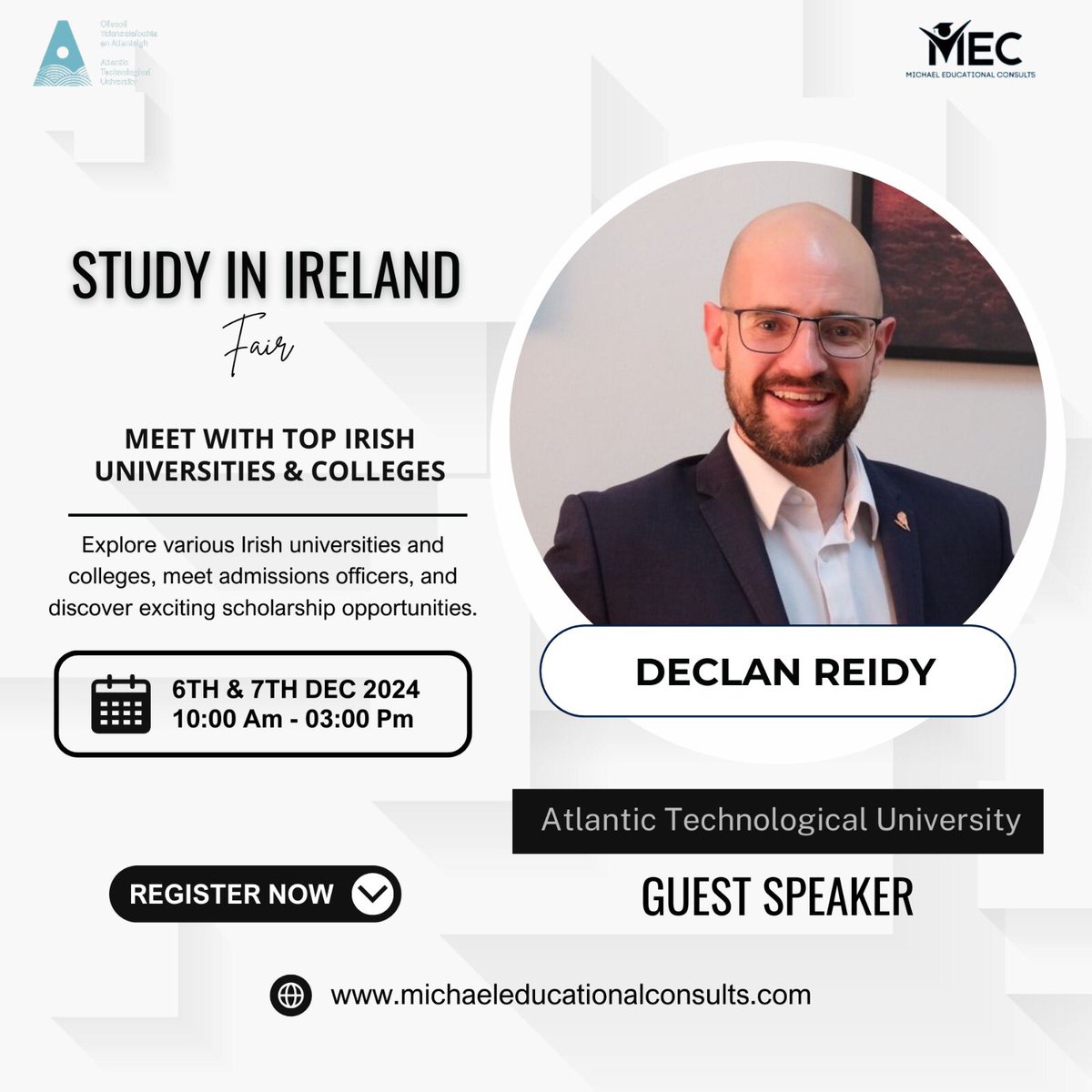 atusligo_global's tweet photo. Meet @ReidyDeclan @atu_ie 📆 6-7 December ⏰ 10am to 4pm 📍Abuja &amp; Lagos 🇳🇬 for MEC 🇮🇪 Study Abroad Fair. Register 👇 to attend. #ATUGlobal https://t.co/OKpFChQMq2