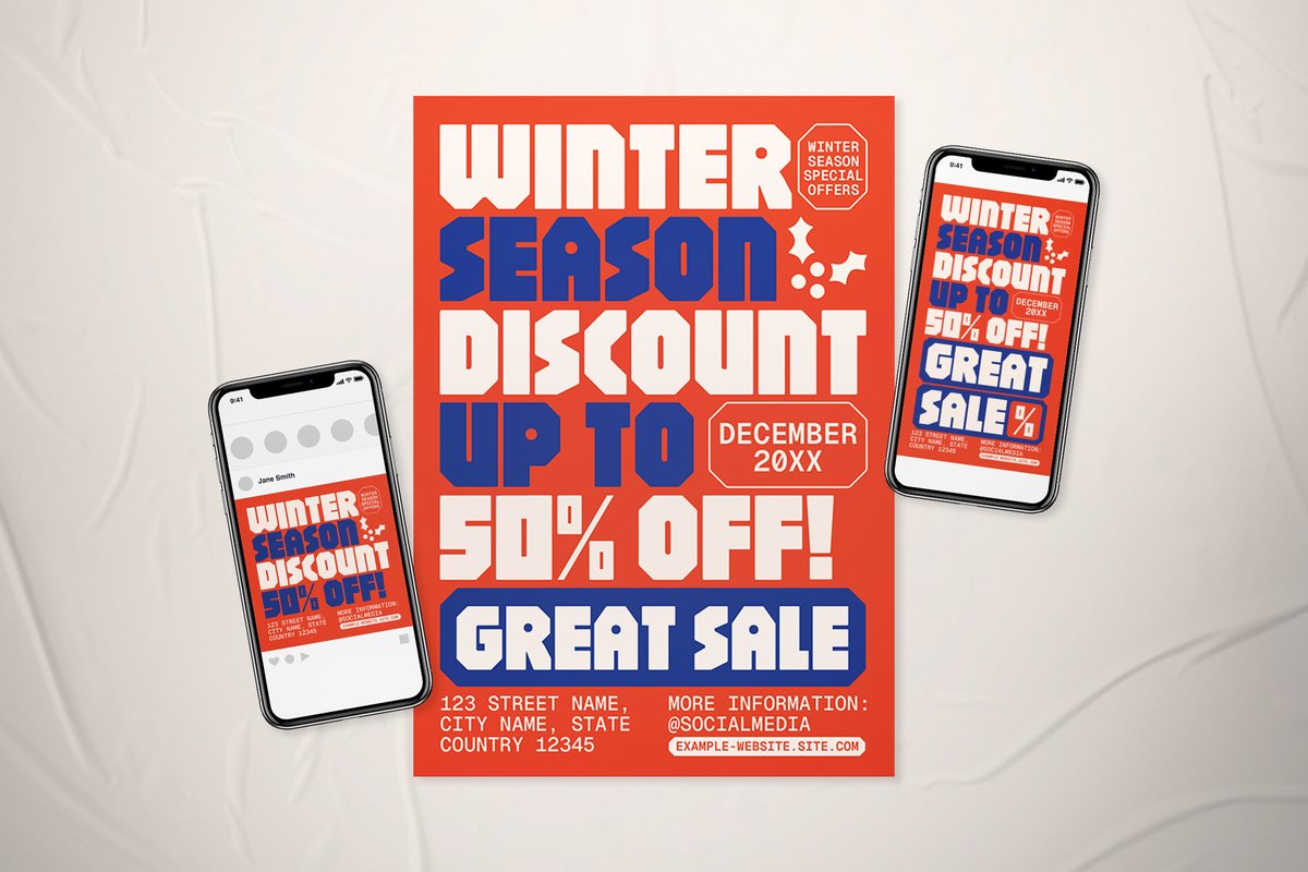 Winter Season Sale Flyer Set -> crmrkt.com/PVQewj at <a href="/CreativeMarket/">Creative Market</a> #wintersale #winter #sale #garagesale #yardsale #fleamarket #event #flyer #poster #instagram #instagramstory #ads #retro #midcentury #typography #discount #event #psd #WinterFest2024 #christmas #xmas #eve