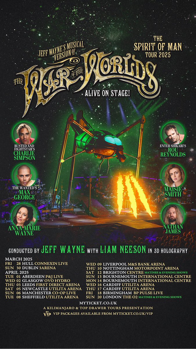 Charlie Simpson (@charliesimpson) on Twitter photo I’m pleased to announce I’ll be joining the cast of Jeff Wayne’s The War Of The Worlds for its epic run of arena shows next March / April! Tickets on sale now. 🙌💥 <a href="/twotwofficial/">TheWarofTheWorlds</a> I’m pleased to announce I’ll be joining the cast of Jeff Wayne’s The War Of The Worlds for its epic run of arena shows next March / April! Tickets on sale now. 🙌💥 <a href="/twotwofficial/">TheWarofTheWorlds</a>