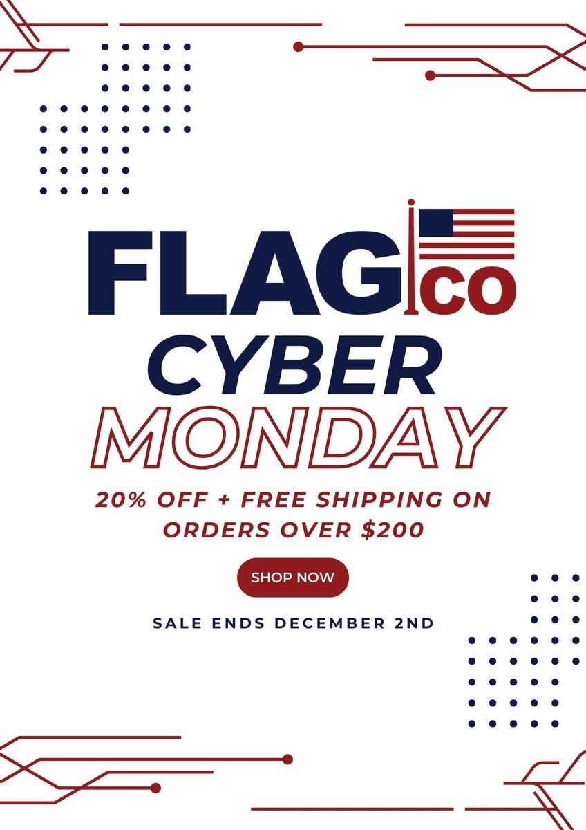 Flagco's tweet photo. 🚨 Cyber Monday is Here – Save 20% + Free Shipping! 🚨
⏰ Hurry! Sale ends December 2nd. Don’t let these deals slip through your fingers! https://t.co/0dYrbla4XJ