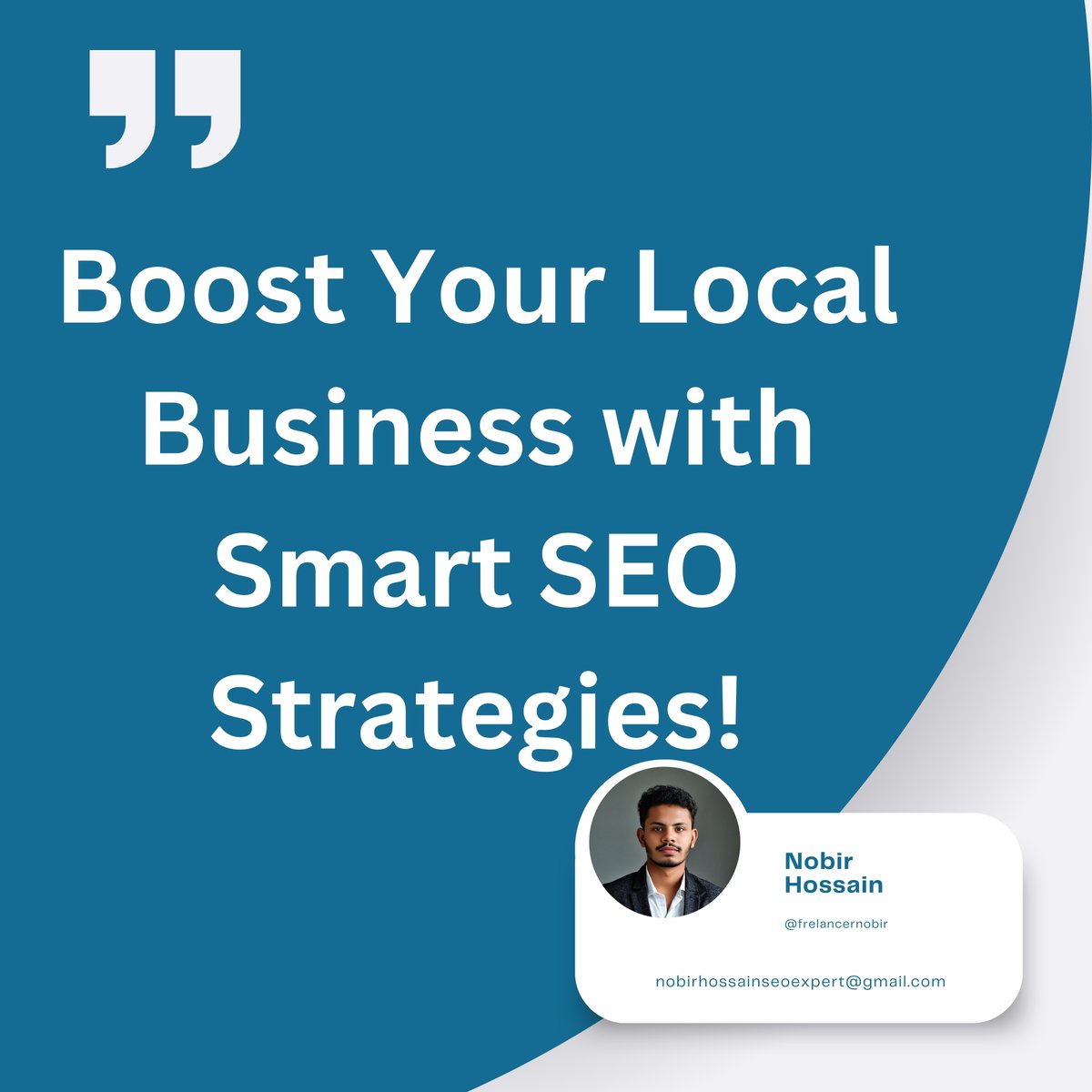 Frelancernobir's tweet photo. 5 SEO Tips to Boost Local Business 
Optimize your Google My Business
Use local keywords
 Encourage customer reviews
 Create content about local events
 Ensure your site is mobile-friendly
Let’s grow your business together! 🌟
#LocalSEO #SmallBusiness #SEOtips #Hunter #Cyber https://t.co/CgljYZZbZ5