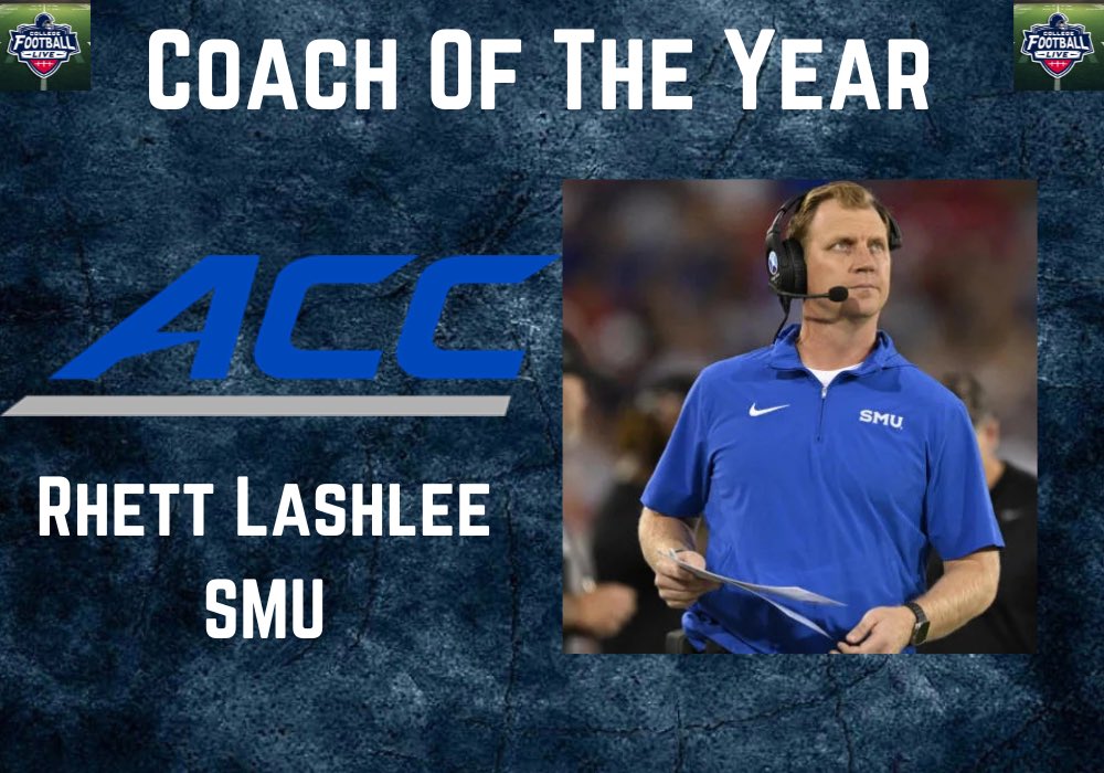 CollegeFBonX's tweet image. College Football Live ACC Coach Of The Year!

@rhettlashlee 
@SMUFB