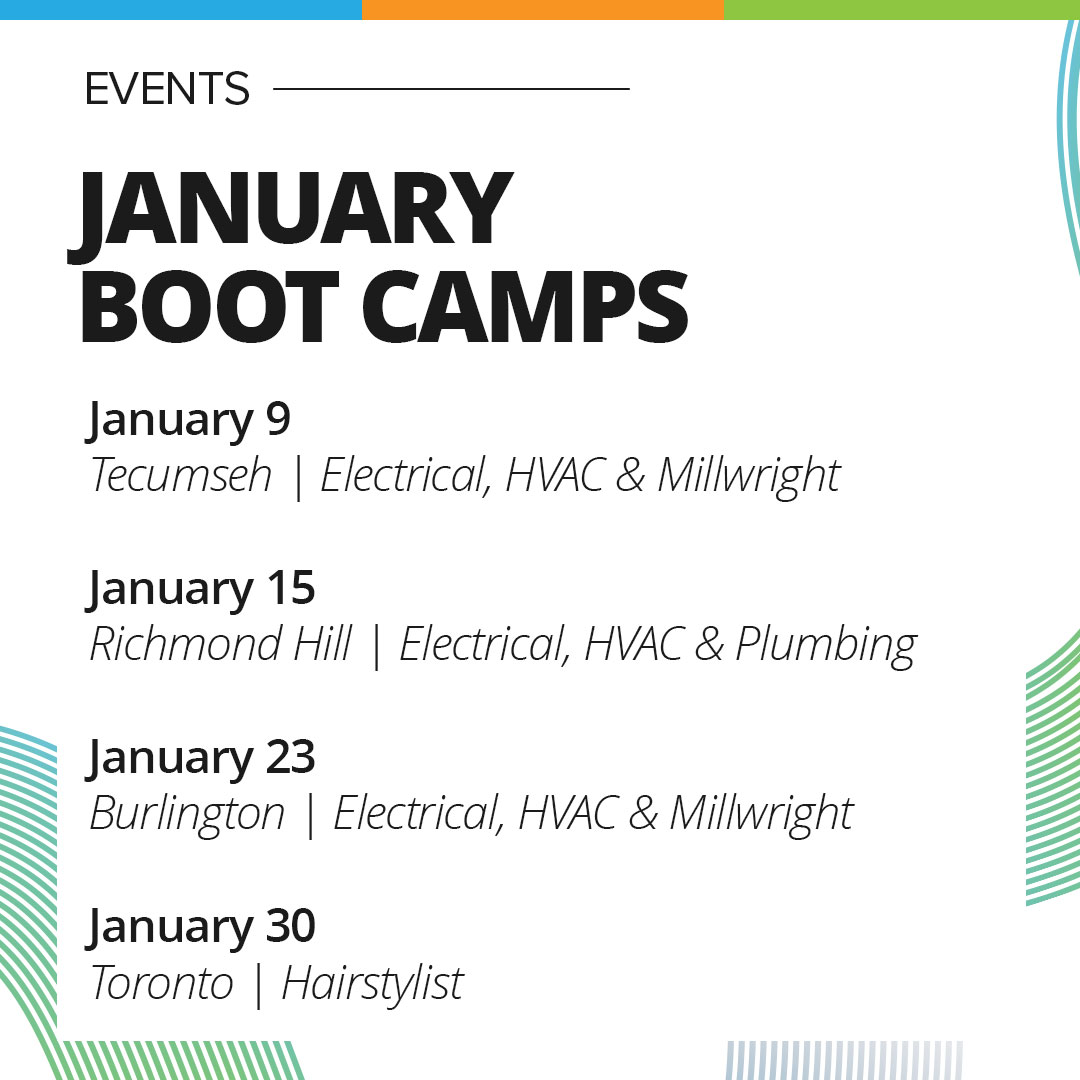 toolsinthetrade's tweet photo. Check out our exciting line-up of Boot Camps in January 2025! ✨

Is there one near YOUR city? 👇
🔗 https://t.co/3tnEmVQiv0

#ToolsintheTrades #BootCamp #SupportOntarioYouth #SOY #Apprenticeship #Apprentice #SkilledTrades https://t.co/1VUVr0snuR