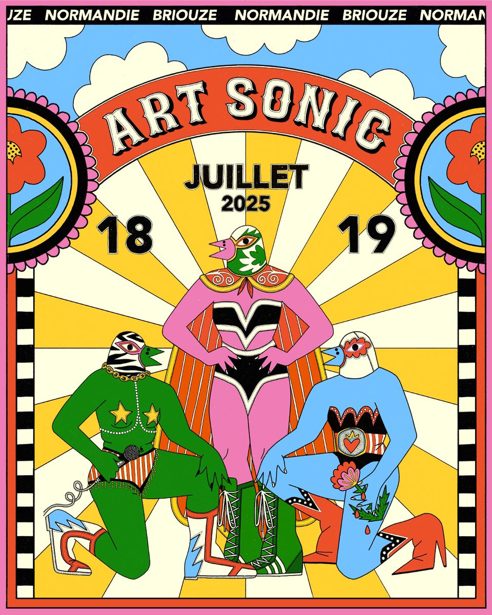 🌶️ Voici le visuel muy caliente d’ #artsonic 2025 signé 𝐏𝐞𝐭𝐫𝐨𝐮𝐜𝐡𝐤𝐚𝐤𝐚 ! De la lucha libre, de la couleur, des paillettes et du badass ! On compte sur vous pour venir à Briouze city avec vos plus beaux costumes ! 

🤼‍♀️ RDV jeudi pour l’annonce des premiers noms + 🎟️