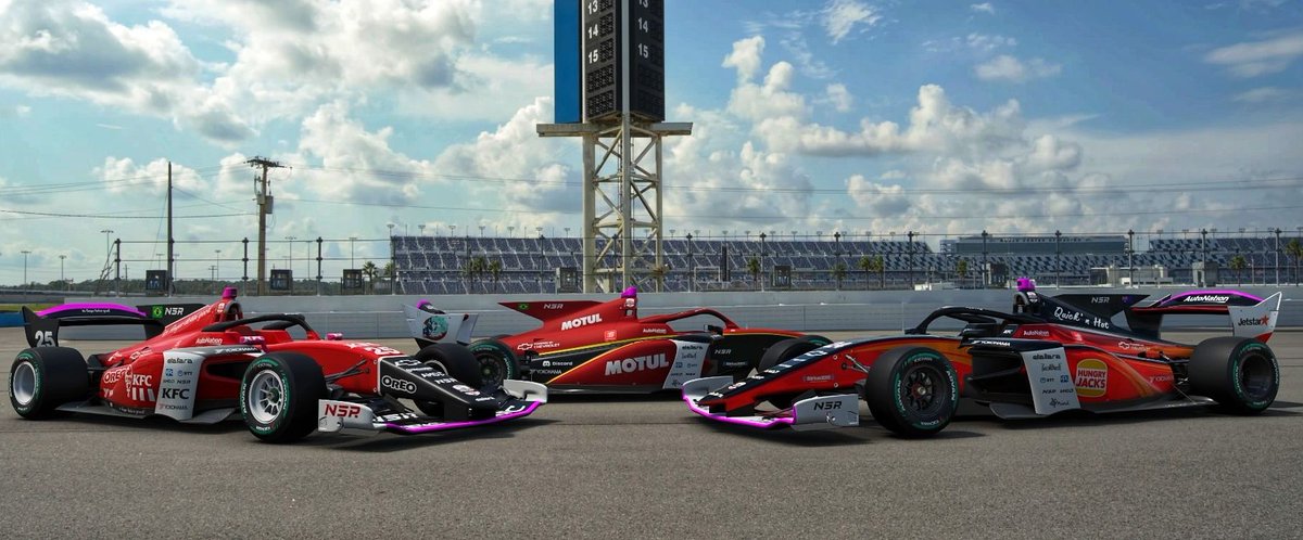 _NorthstarTeam's tweet photo. #34 (pictured middle) &amp; #24 (pictured right) NSR Chevrolet Indycar
Competed in the CPTL x NES Indycar Series
Driven By Furiykat (#34) &amp; foxythepirate31 (#24)

Best results: 5th (#34) &amp; 9th (#24)

#GT7 #GranTurismo #GranTurismo7 #GT7Livery https://t.co/eDSf8wXZxl