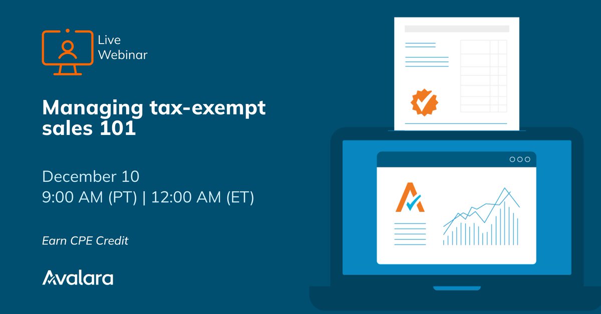 Tax-exempt sales don’t give businesses a get-out-of-compliance-free card. Join our webinar to learn the basics of exemption certificates and discover tips to streamline collection and management! Register now: avlr.tax/uzOZ50Uh94u