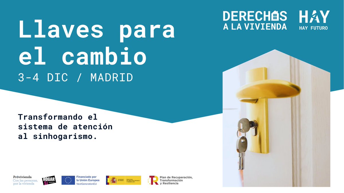 HogarSi's tweet photo. 🔑 ¿No has conseguido plaza para "Llaves para el cambio: transformando el sistema de atención al #sinhogarismo"?

🎥 ¡No te preocupes! Podrás seguir las ponencias de nuestro plenario en directo desde nuestro canal de YouTube.

🔴 Emitimos aquí: https://t.co/y6pJ2b6AmA https://t.co/8N5JWJ04P1