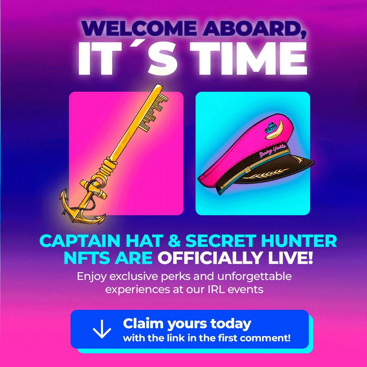 All aboard! 🛟

𝗖𝗔𝗣𝗧𝗔𝗜𝗡 𝗛𝗔𝗧 &amp; 𝗦𝗘𝗖𝗥𝗘𝗧 𝗛𝗨𝗡𝗧𝗘𝗥 𝗡𝗙𝗧𝗦 𝗔𝗥𝗘 𝗟𝗜𝗩𝗘 ⚓

Unlock exclusive perks and unforgettable IRL experiences 🛥️

Claim yours now—link in the first comment! 👇