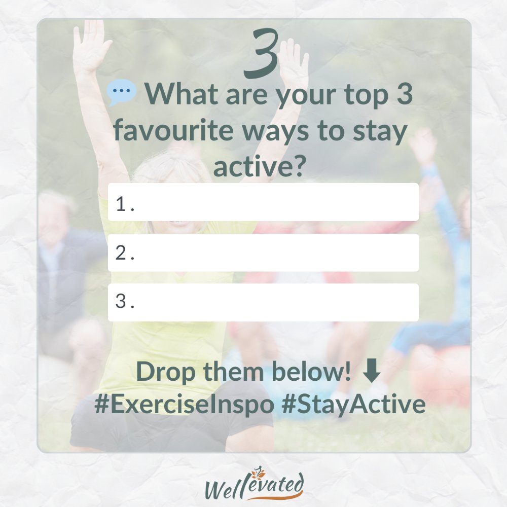 MenopositiveIP's tweet image. 💬 What are your top 3 favourite ways to stay active? 
Drop them below! ⬇️ 
#ExerciseInspo #StayActive #badass #wellevated #menopositive #wellness #health #mindset #coach