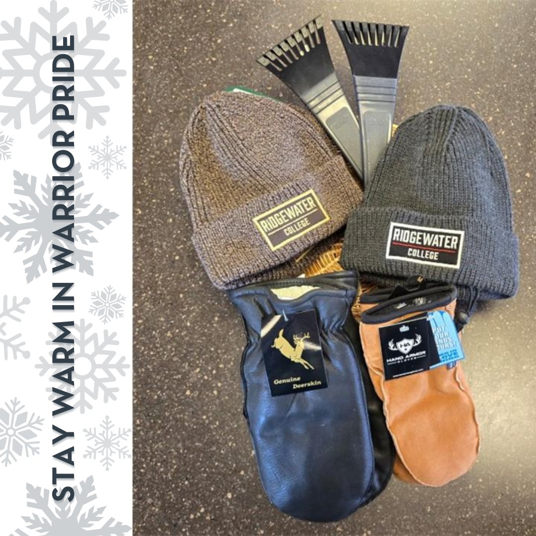 Stay warm in #WarriorPride!🧤 Our #RidgewaterBookstores have warm hats, lined mittens, and ice scrapers, so you're prepared for any winter weather❄️ 

Plus, you can save big in-store or online with our holiday sale! 🌲Use code MEGASALE24 at checkout ridgewaterbookstore.com/store1/home