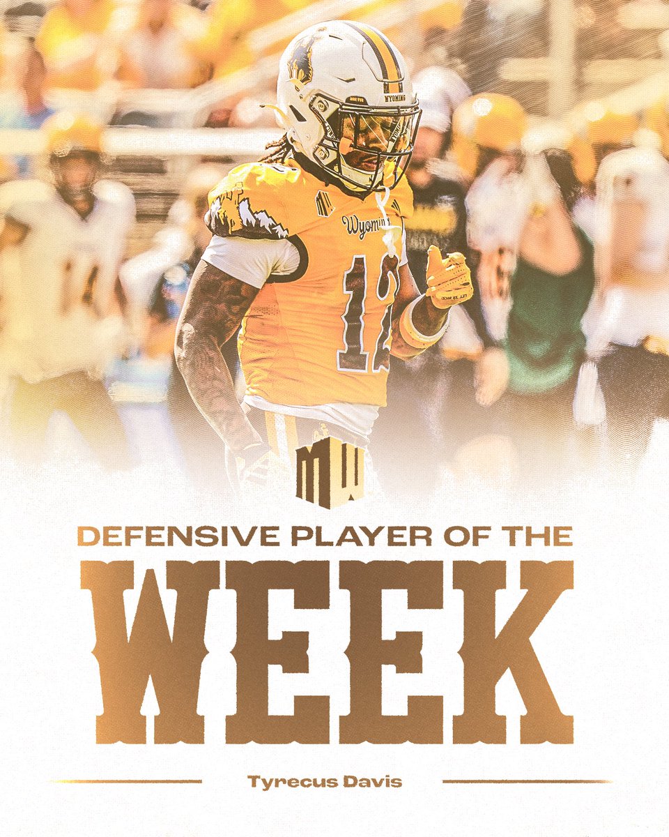 Wyoming Cowboy Football (@wyo_football) on Twitter photo Sealed the Cowboy W with an INT.
<a href="/TYRECUSDAVIS_2/">Tyrecus Davis</a> ends the season as the <a href="/MountainWest/">Mountain West</a> Defensive Player of the Week. Sealed the Cowboy W with an INT.
<a href="/TYRECUSDAVIS_2/">Tyrecus Davis</a> ends the season as the <a href="/MountainWest/">Mountain West</a> Defensive Player of the Week.