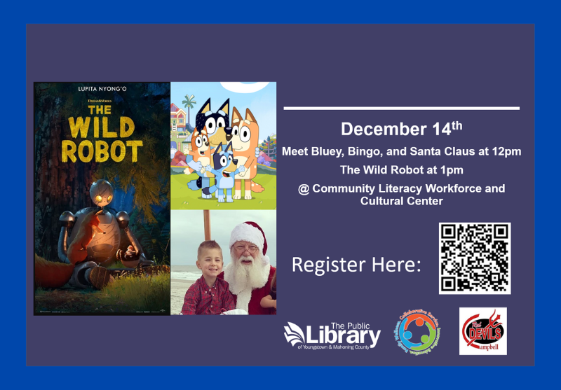 Are you ready for some games, activities and fun as we celebrate the holiday season with Bluey, Bingo, AND Santa Claus?

Bluey and Bingo's Holiday...
Saturday, December 14,...
12:00 PM – 3:00...
Registration Required - Use the QR...
clwcc.org/post-detail/~b…